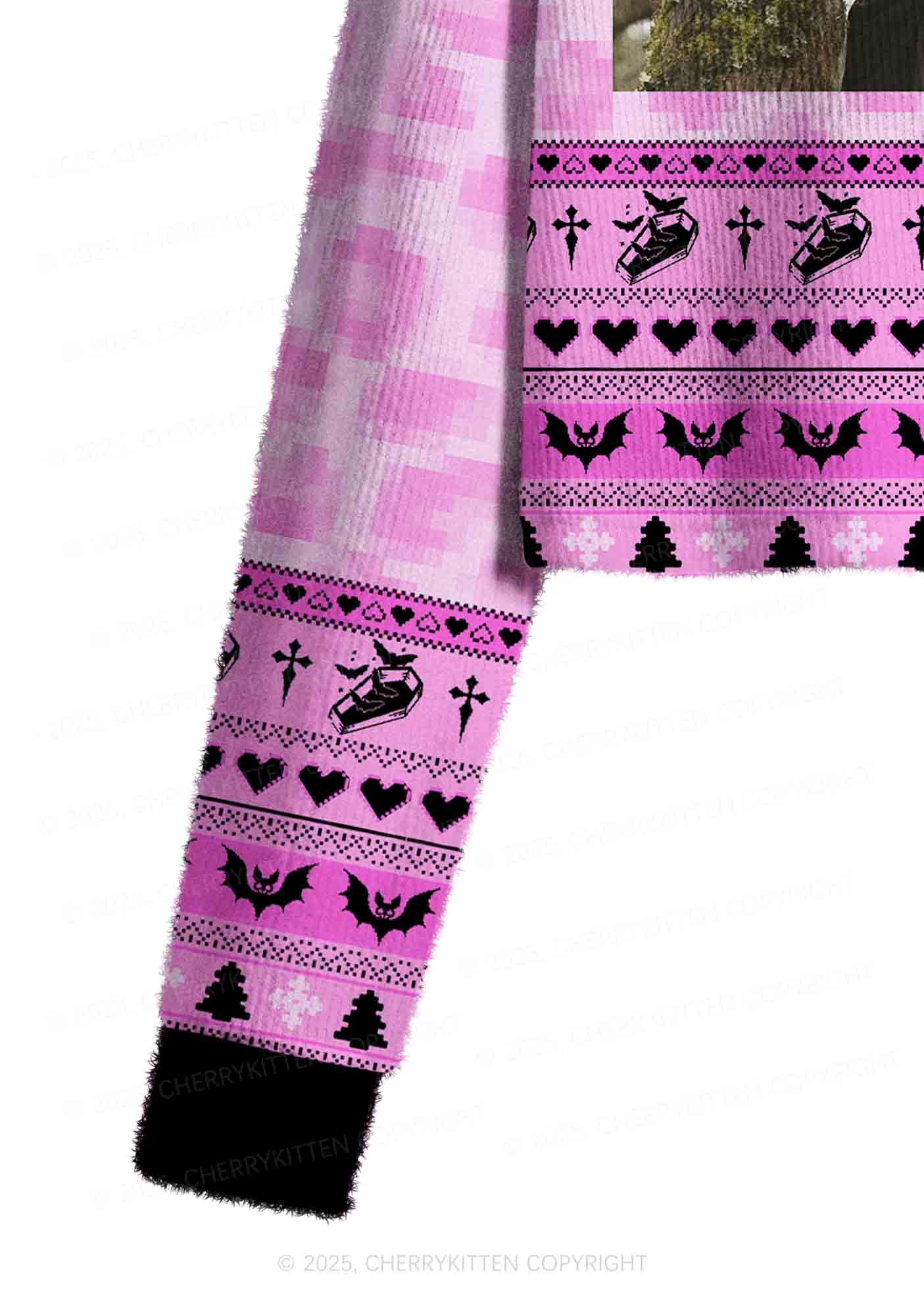 Pink Custom Face Y2K Christmas Crop Knit Sweatshirt Cherrykitten