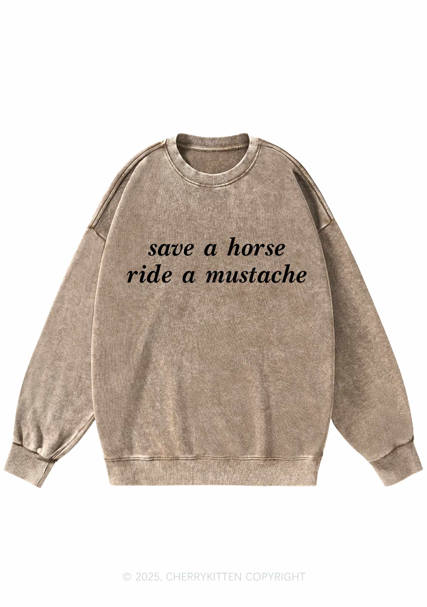 Ride A Mustache Y2K Washed Sweatshirts Cherrykitten