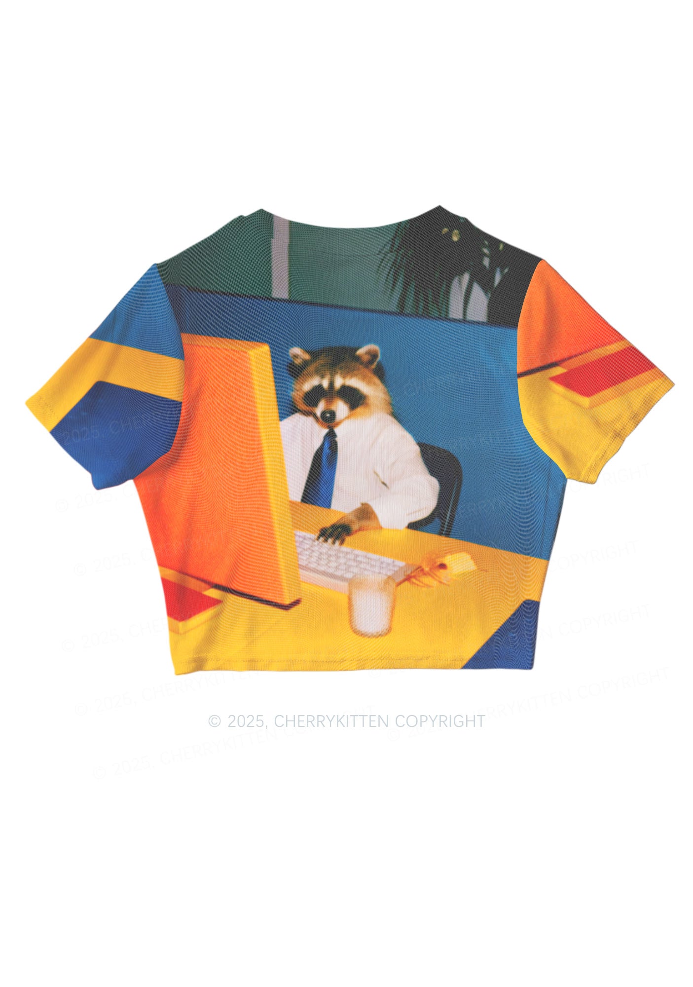 Office Raccoon Y2K Mesh Crop Top Cherrykitten