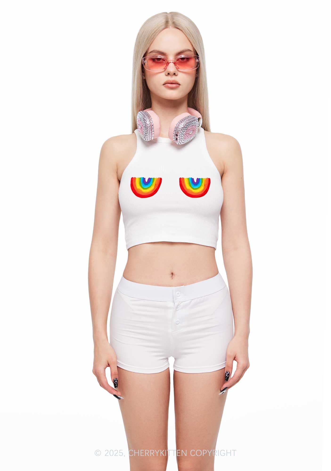 Rainbow Bxxb Y2K Crop Tank Top Cherrykitten