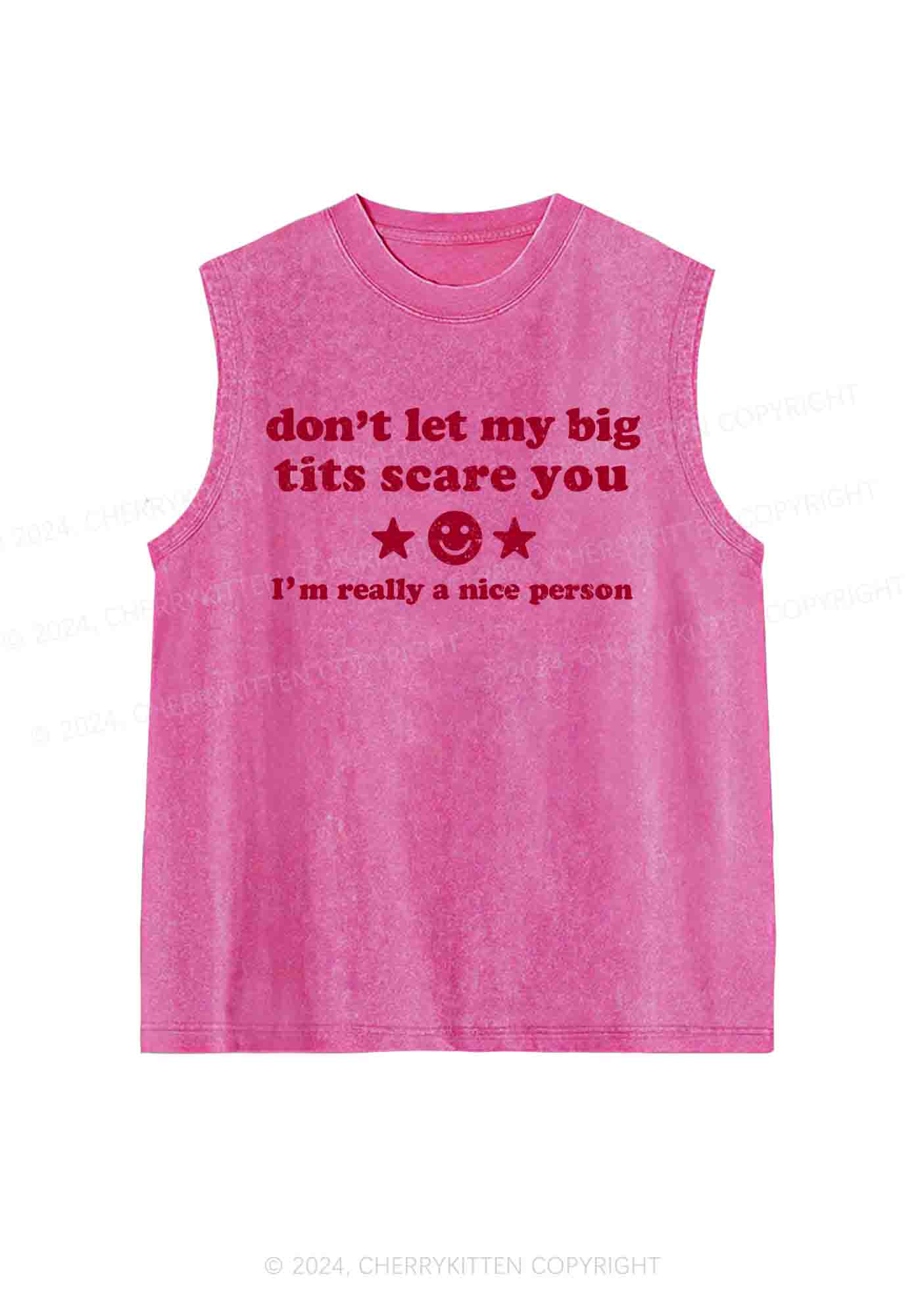 Don't Let My Big Txts Scare You Y2K Washed Tank Cherrykitten