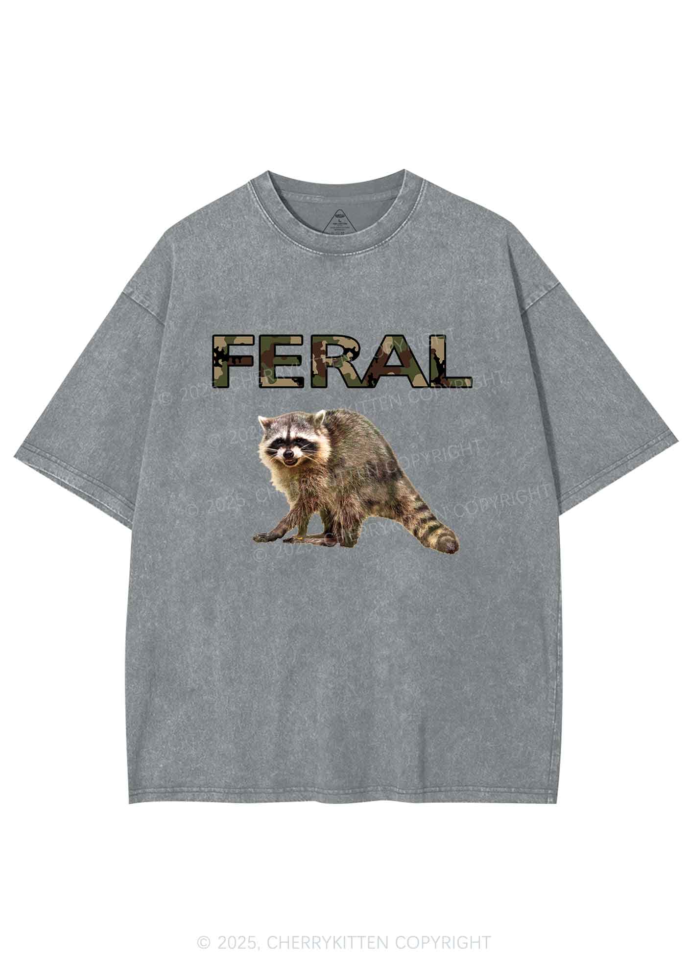 Feral Raccoon Y2K Shirts Washed Tee Cherrykitten