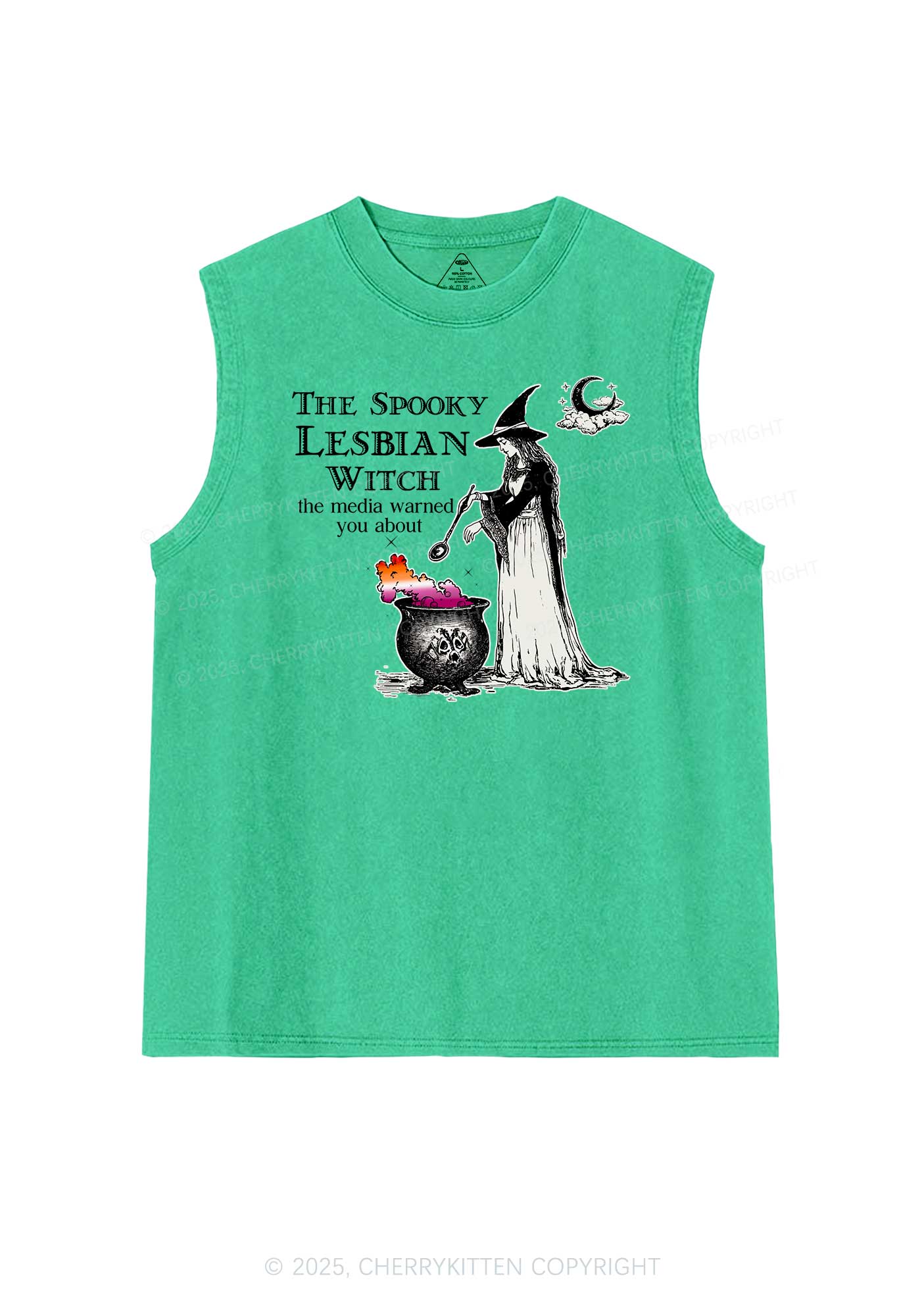 The Spooky Lesbian Witch Pride Y2K Washed Muscle Tank Cherrykitten
