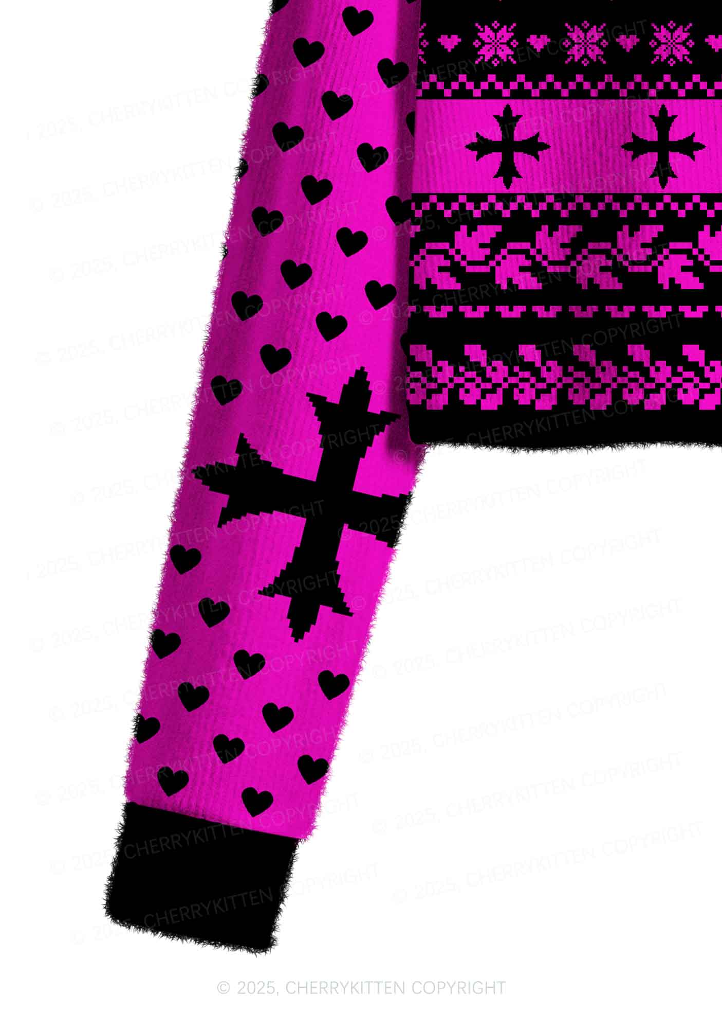 Pink Scissor Pride Y2K Christmas Crop Knit Sweatshirt Cherrykitten