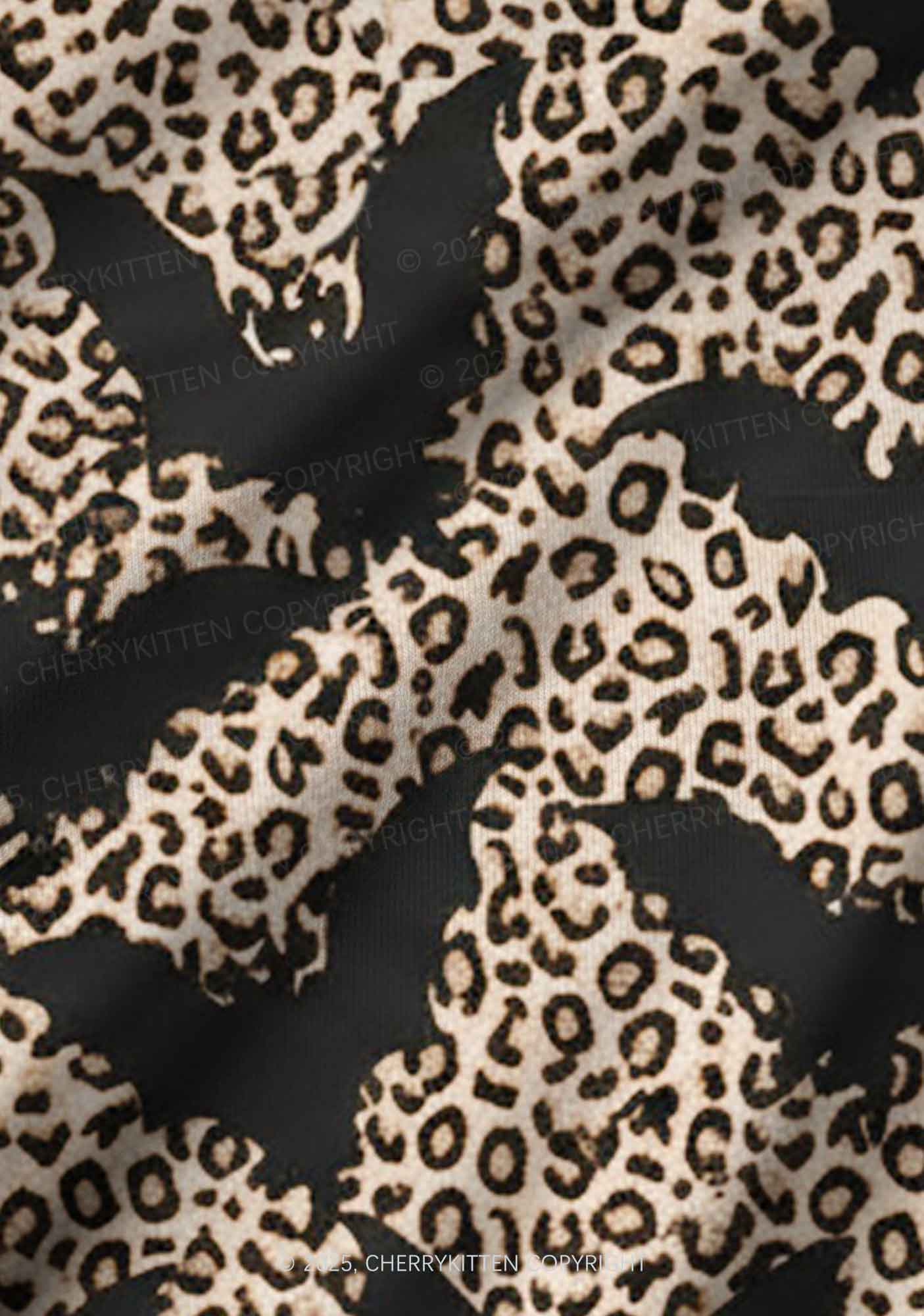 Bat Leopard Y2K Print Long Sleeve Pajama Set Cherrykitten