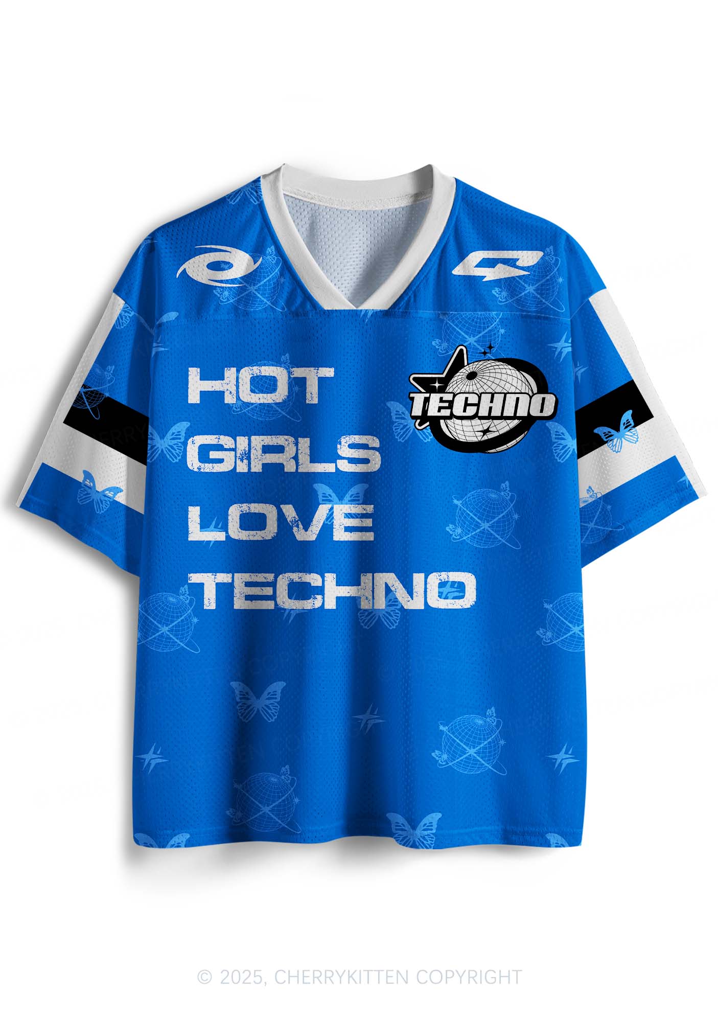 Custom Blue Techno Girls Y2K Sport Jersey Shirts Cherrykitten