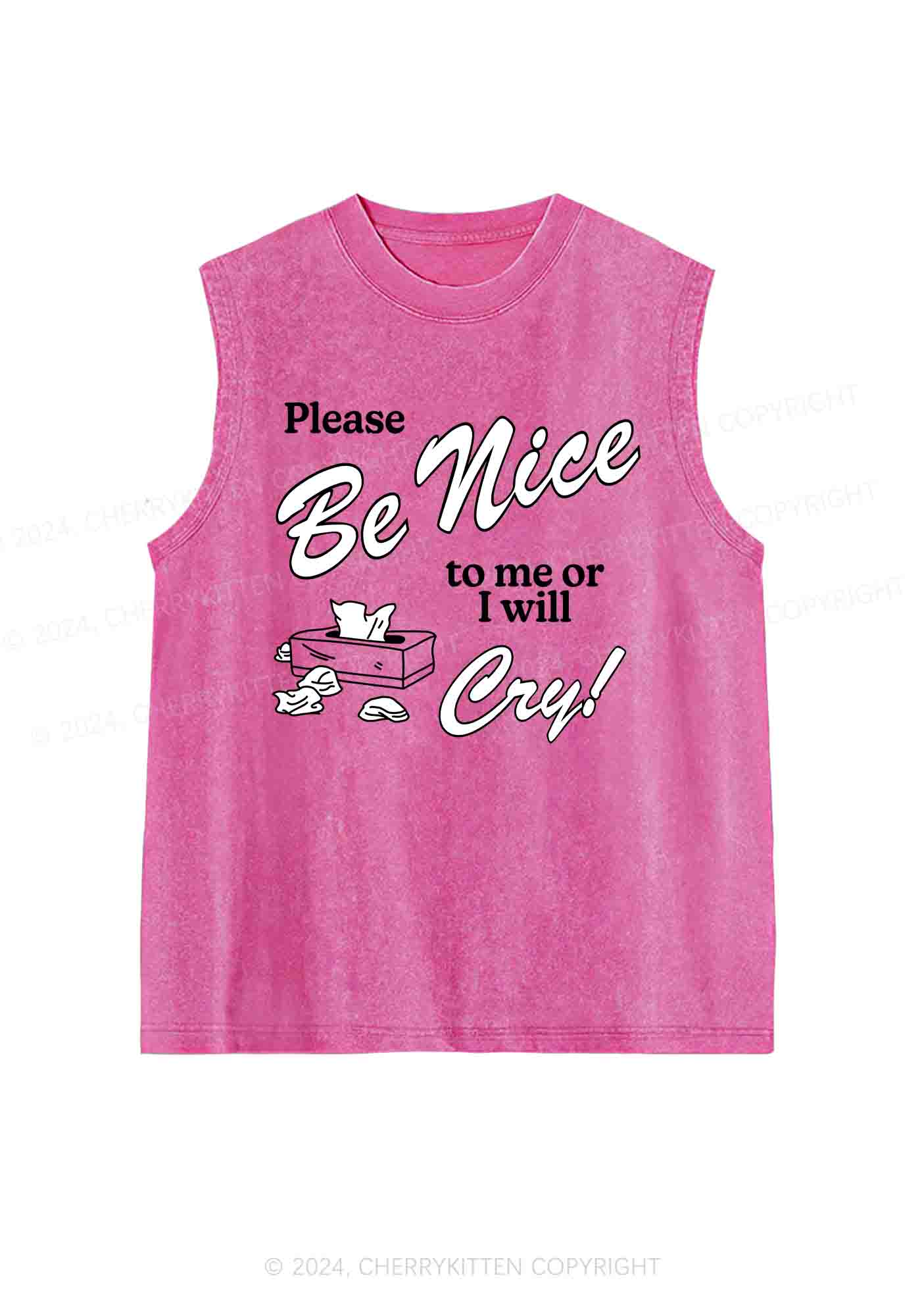 Please Be Nice To Me Or I Will Cry Y2K Washed Tank Cherrykitten