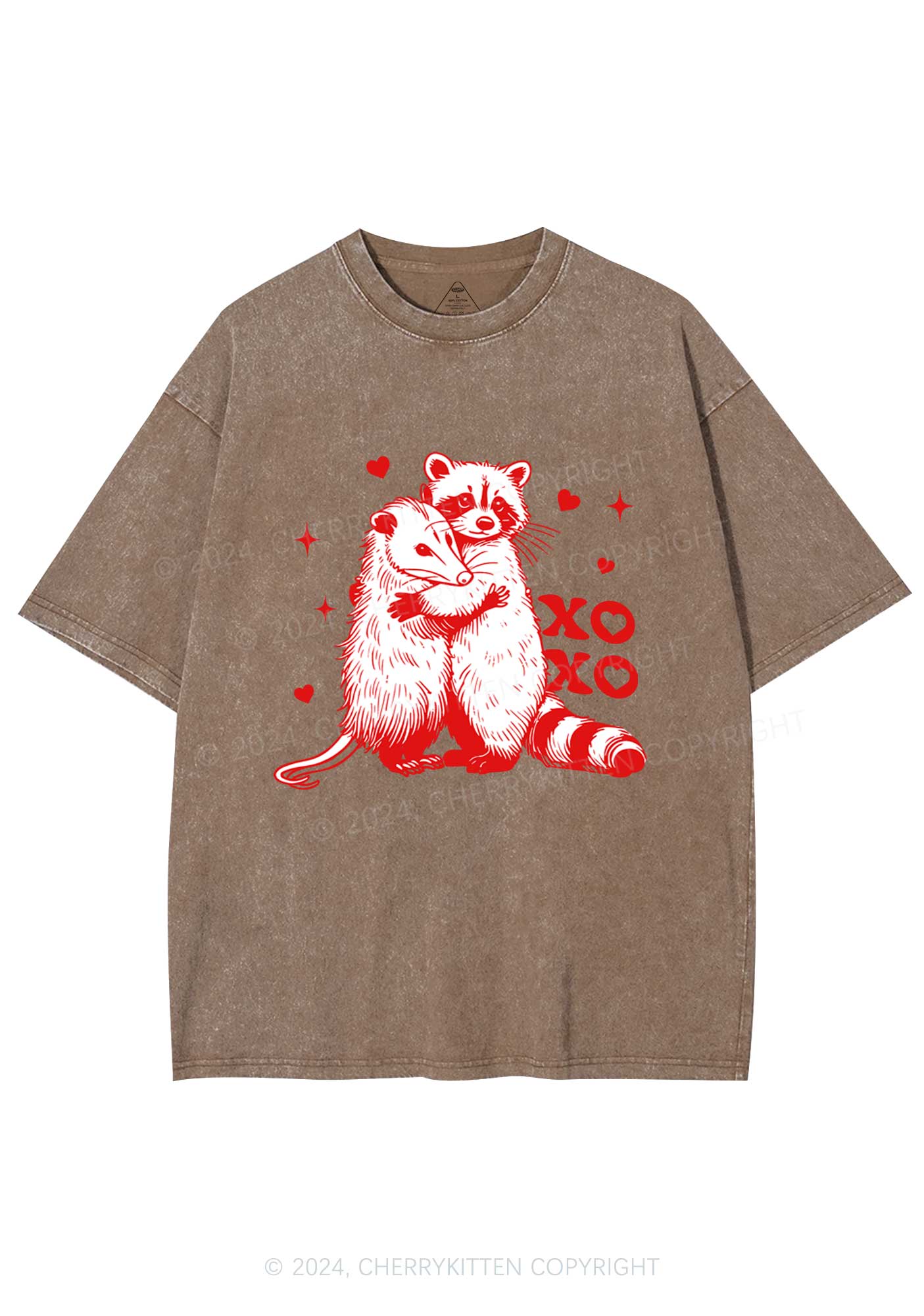 Raccoon XOXO Y2K Valentine's Day Washed Tee Cherrykitten
