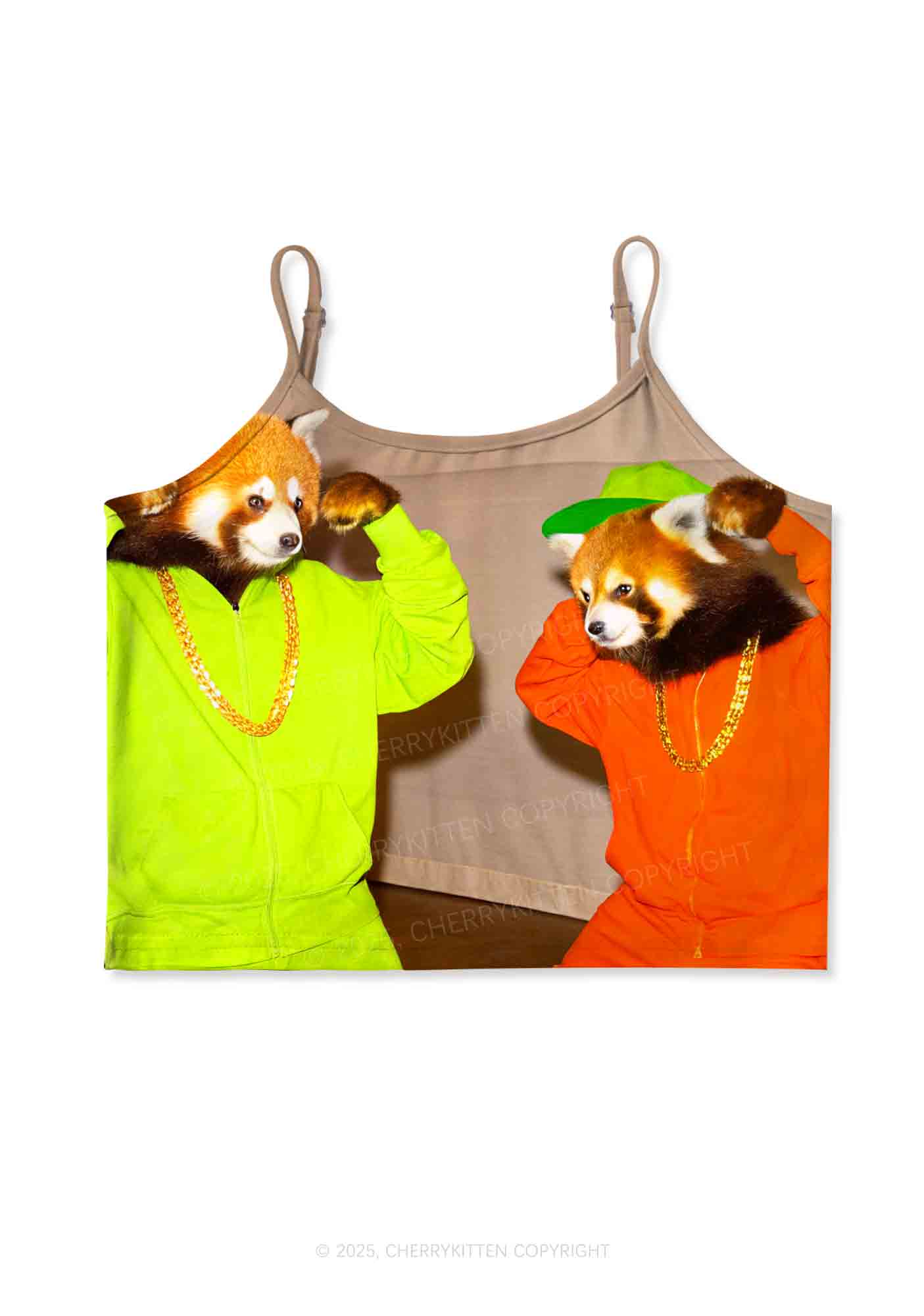 Hip Hop Red Panda Y2K Print Cami Crop Top Cherrykitten