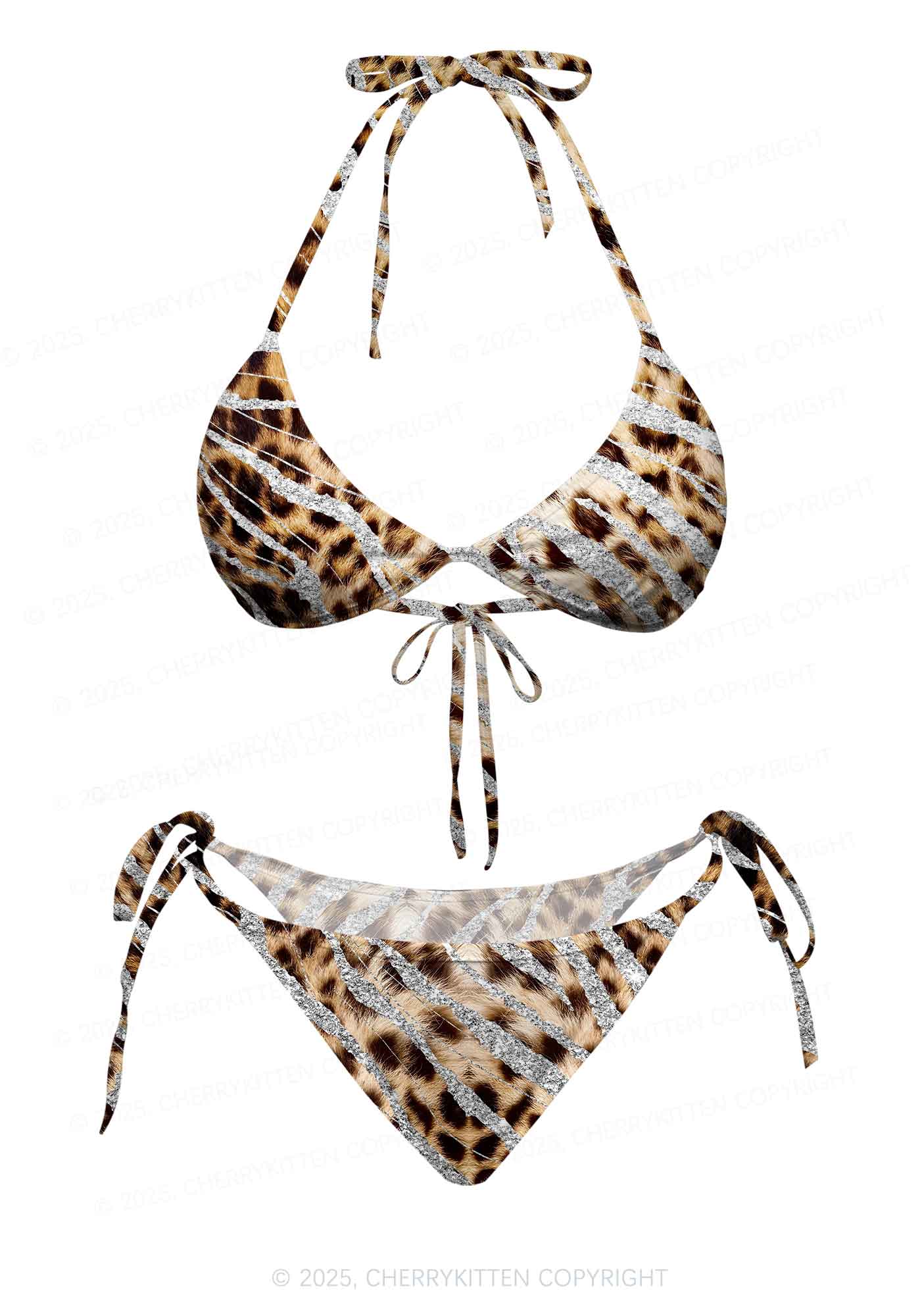 Shimmering Leopard Y2K Print Bikini Set Cherrykitten