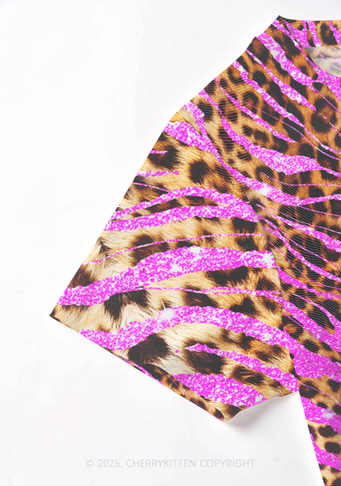 Sparkle Pink Leopard Y2K Mesh Crop Top Cherrykitten