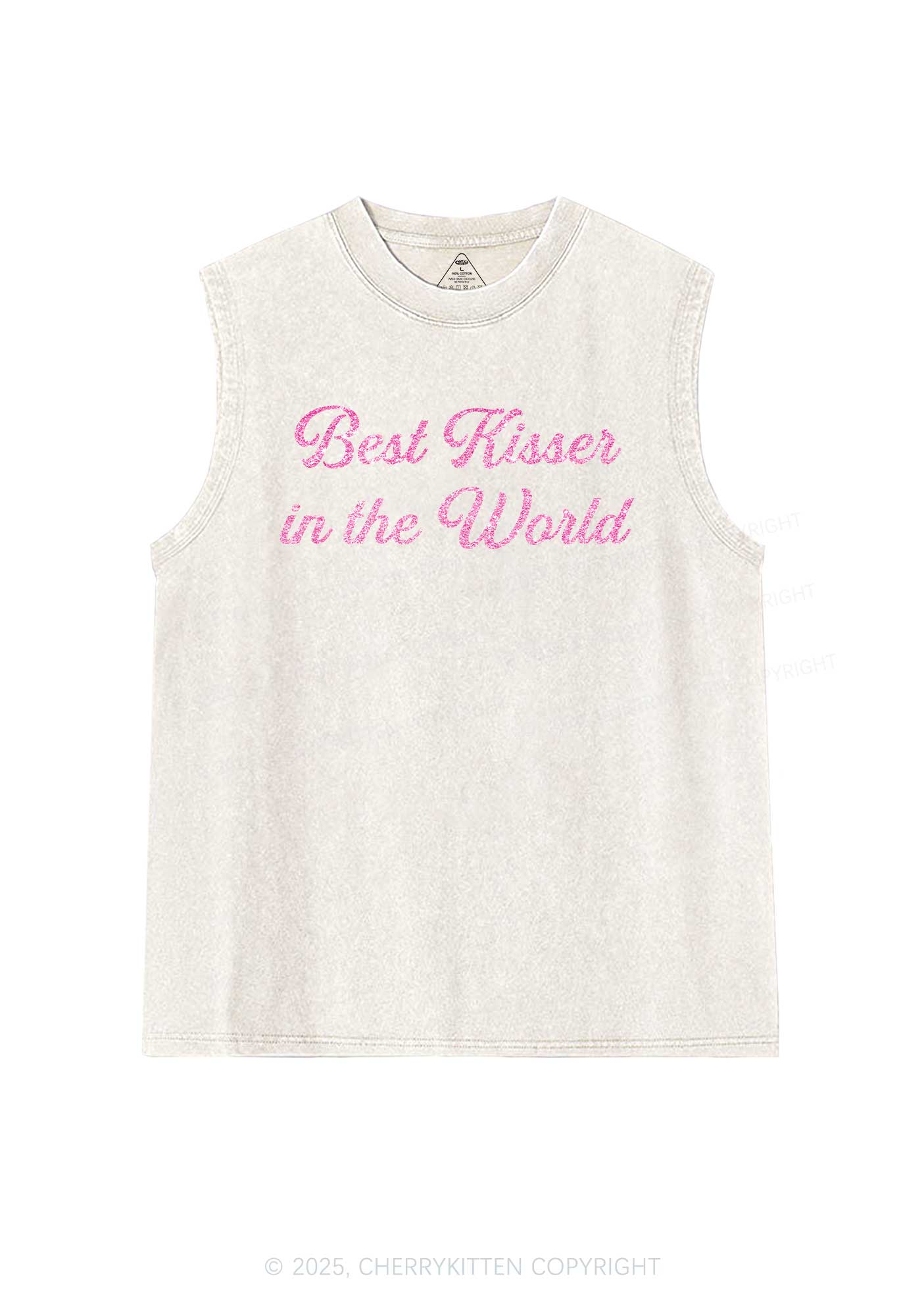 Glitter Best Kisser In The World Y2K Washed Muscle Tank Cherrykitten