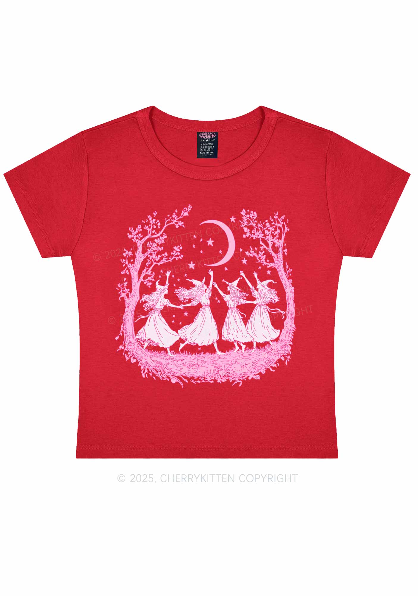 Halloween Witches Dancing Under Moon Y2K Baby Tee Cherrykitten