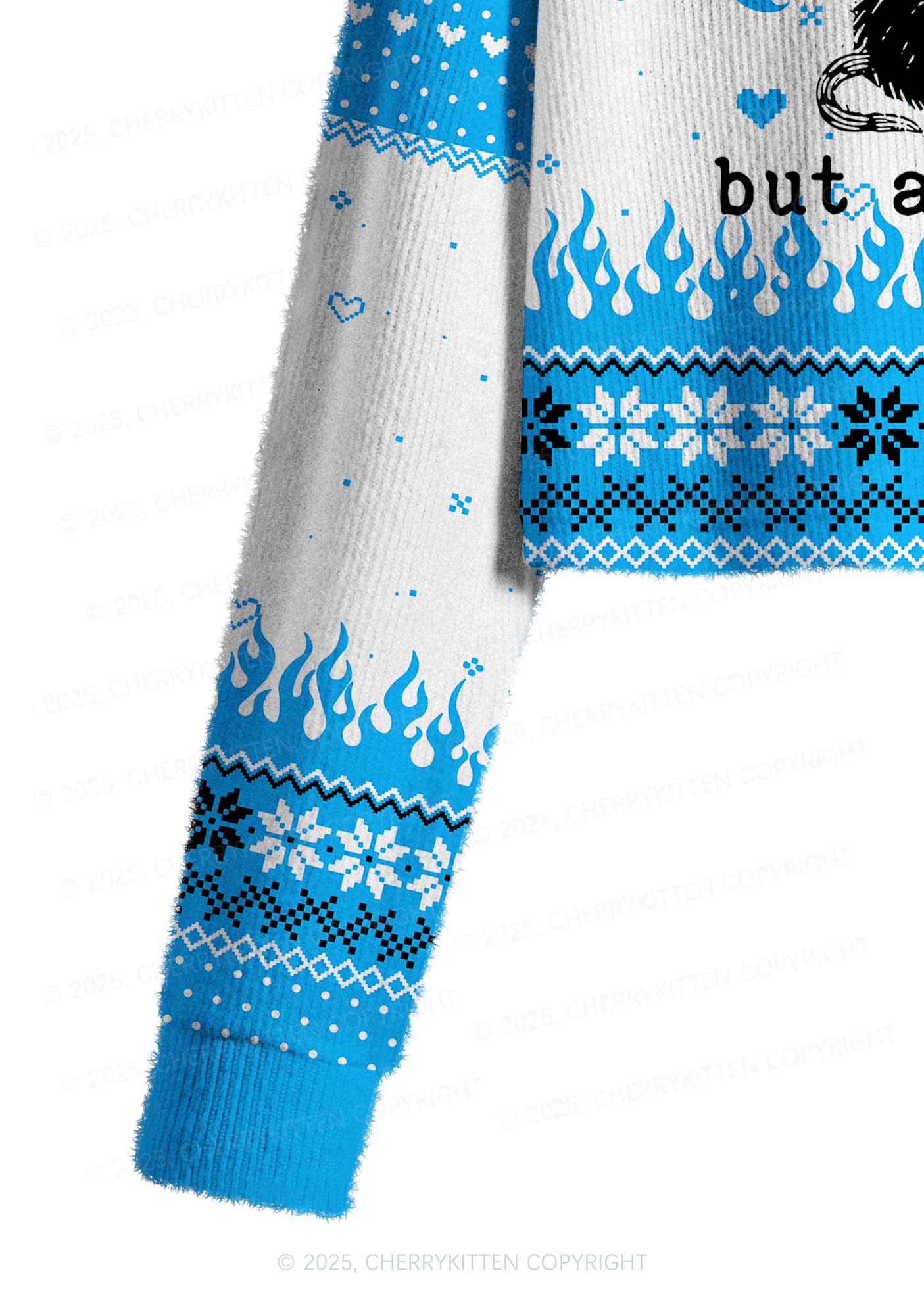 Blue Awake But What Cost Y2K Christmas Crop Knit Sweatshirt Cherrykitten