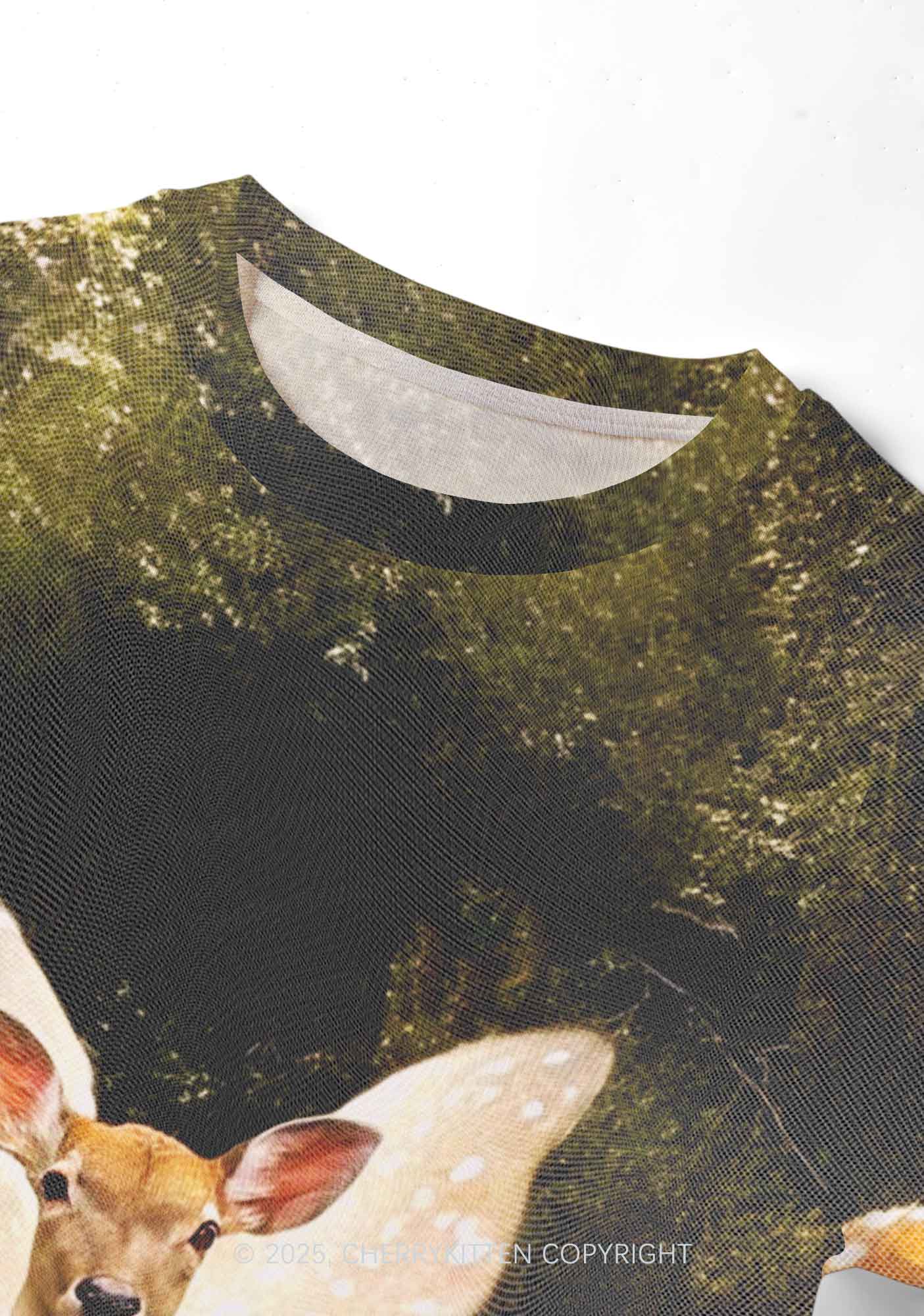 Forest Deer Y2K Mesh Crop Top Cherrykitten