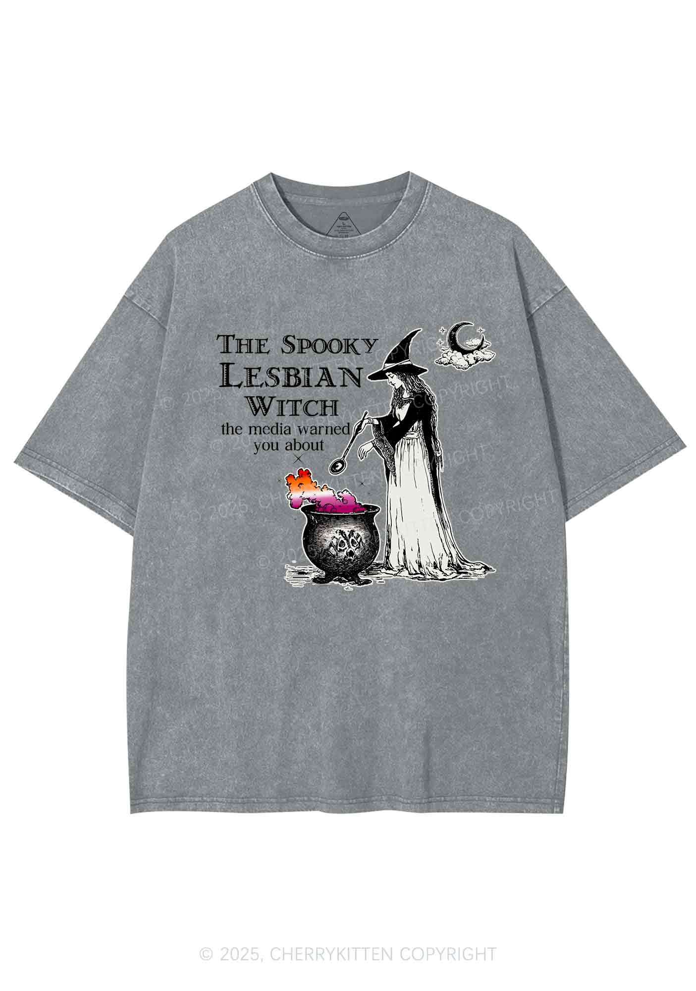 The Spooky Lesbian Witch Y2K Shirts Washed Tee Cherrykitten