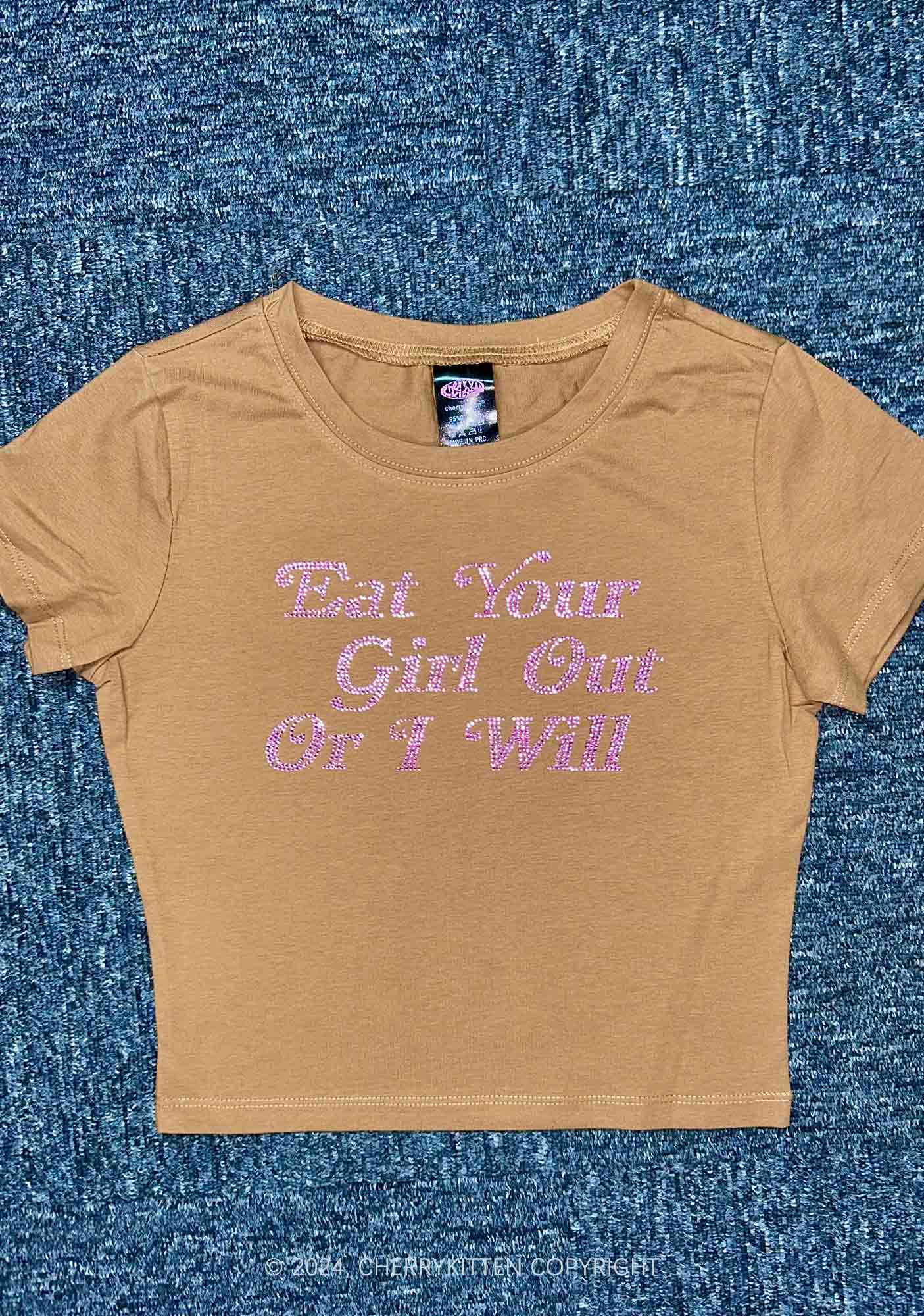 Rhinestone Eat Your Girl Out Y2K Baby Tee Cherrykitten