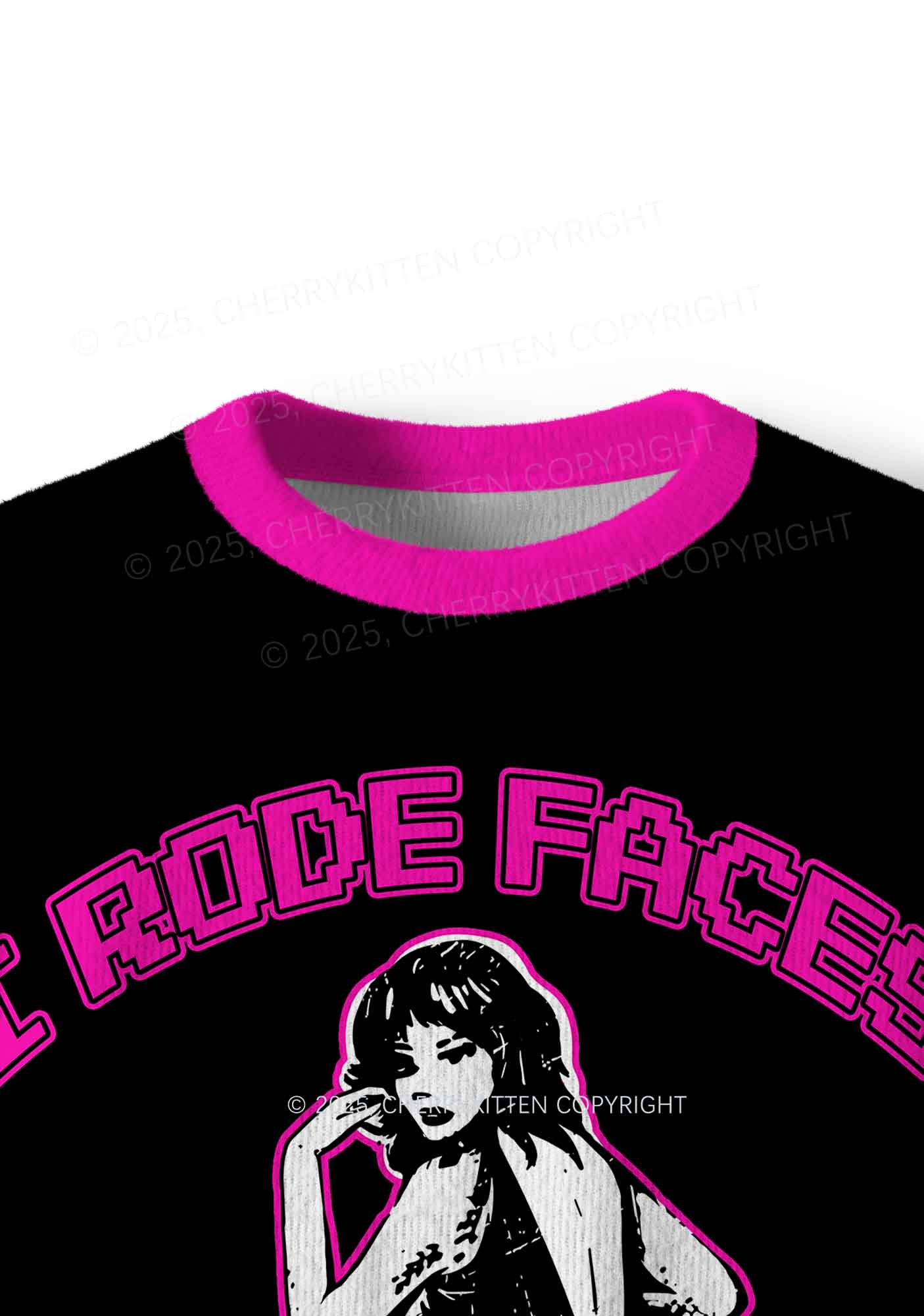 Hot Pink I Rode Faces Y2K Christmas Knit Sweatshirt Cherrykitten