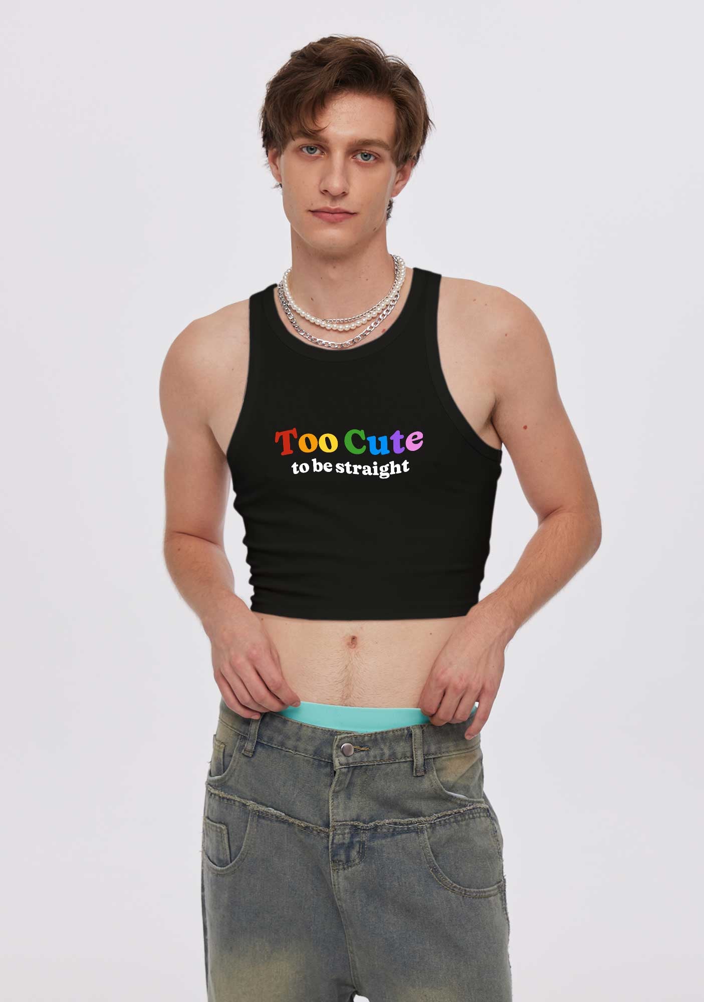 Too Cute To Be Straight Pride Y2K Crop Tank Top Cherrykitten