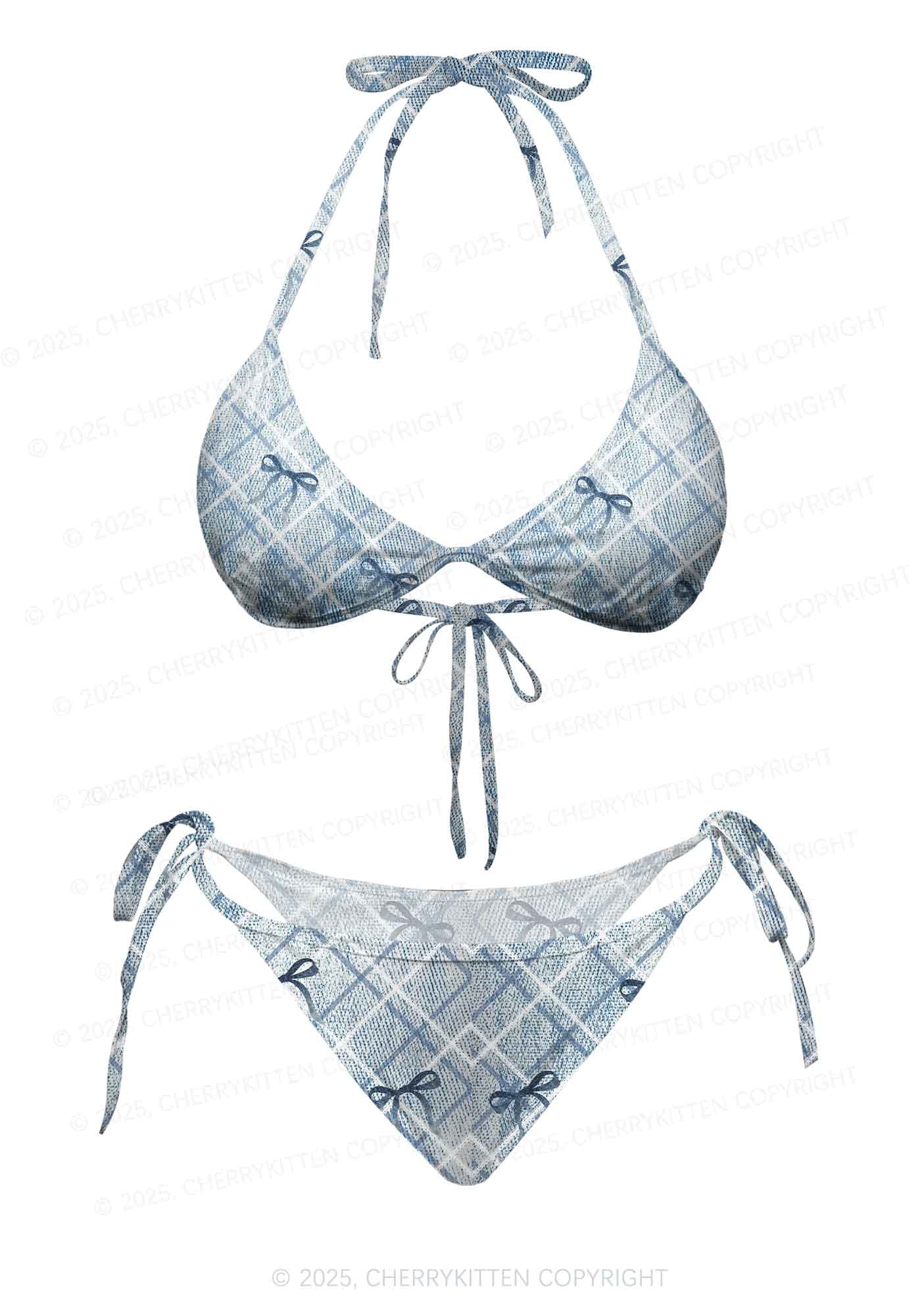 Chic Plaid Bow Y2K Print Bikini Set Cherrykitten