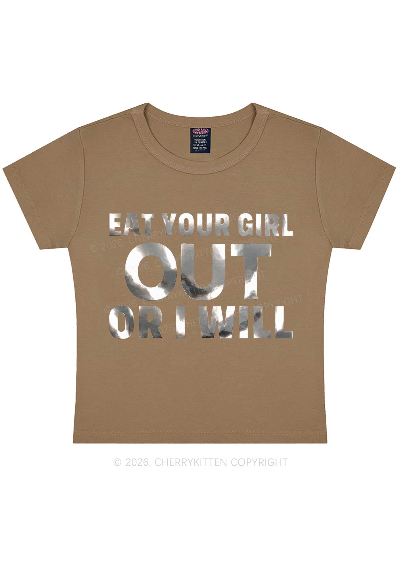 Eat Your Girl Out Silver Foil Printed Y2K Baby Tee Cherrykitten