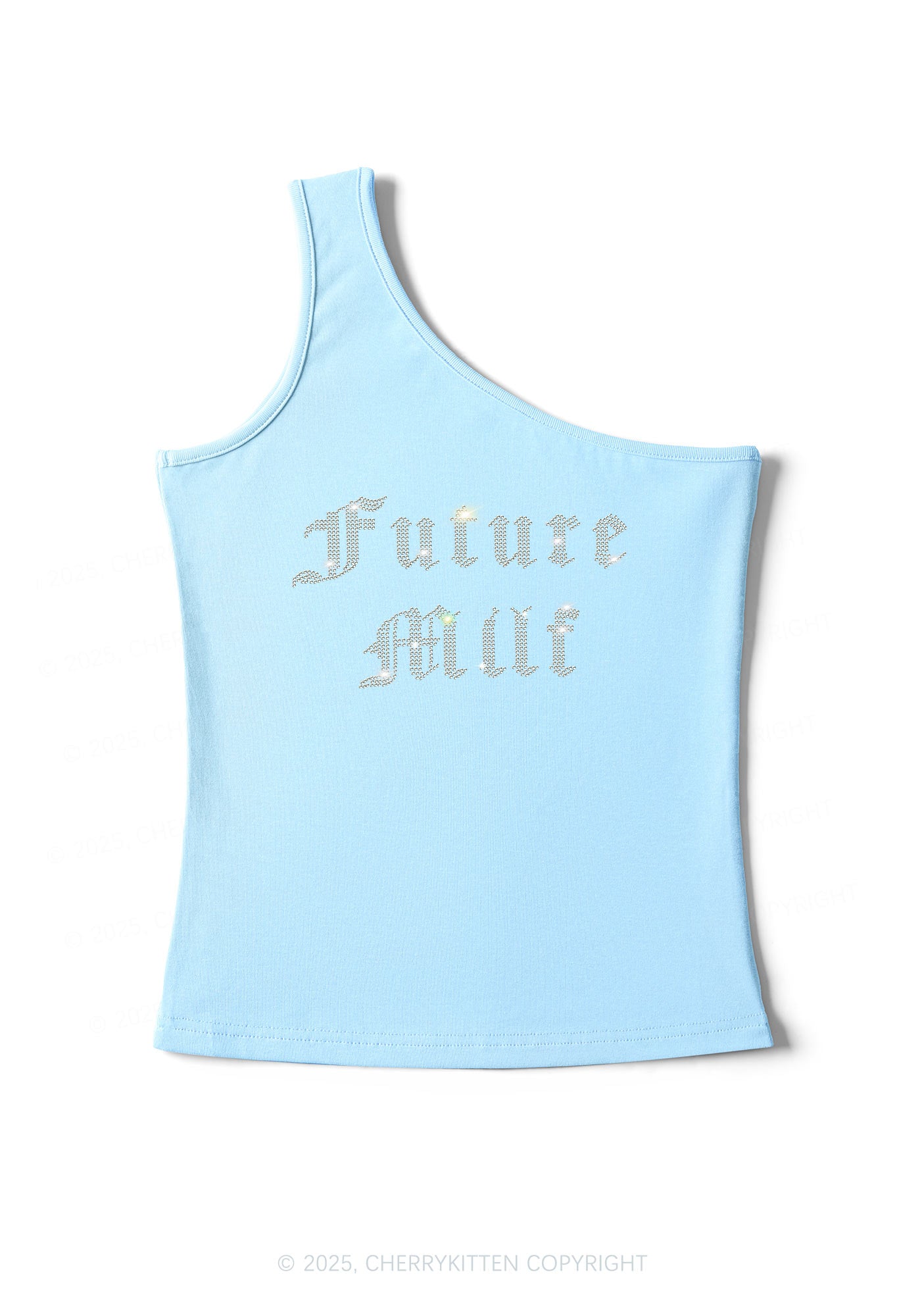 Rhinestone Future Mxxf Y2K One Shoulder Tank Top Cherrykitten