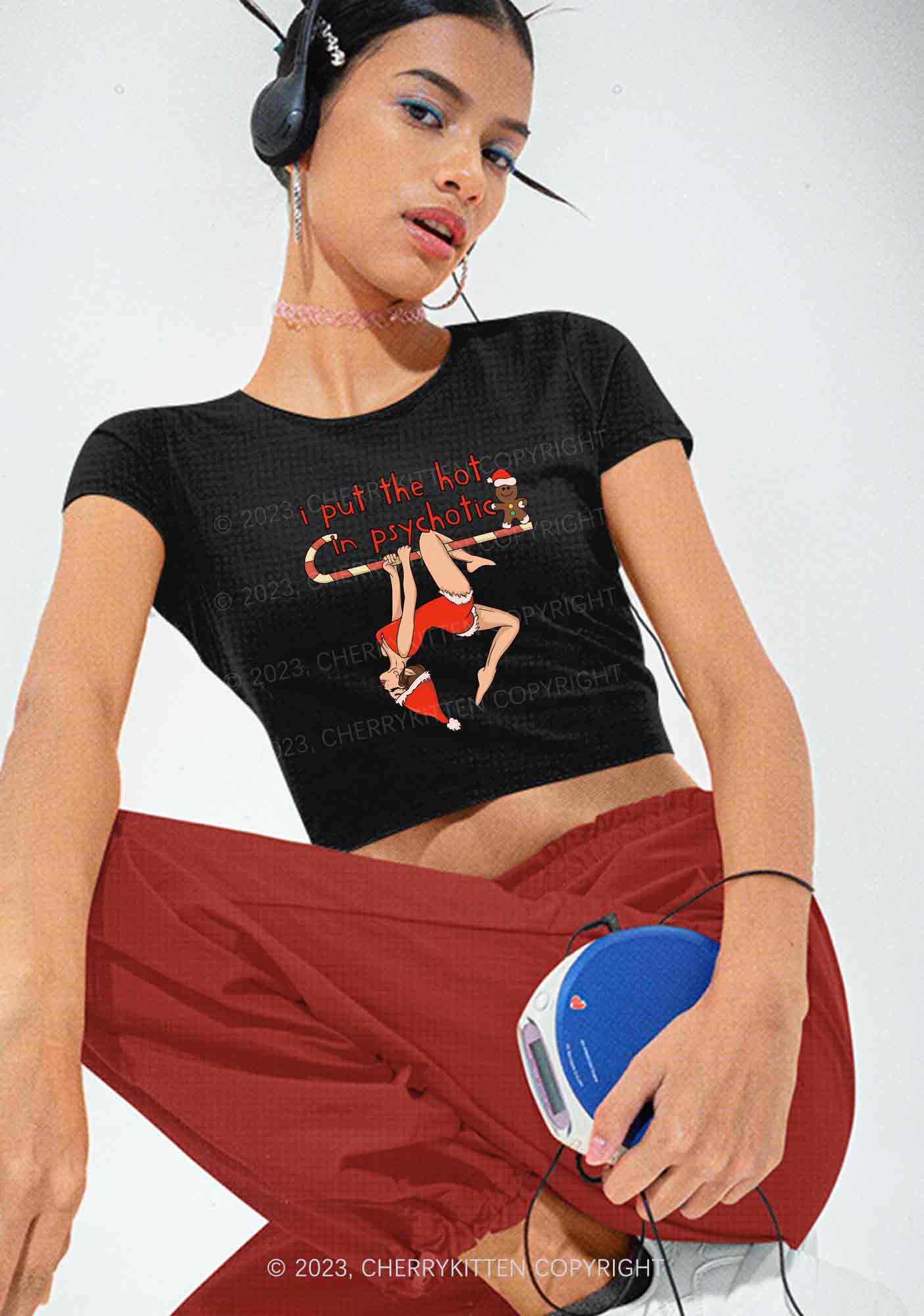 Christmas Yoga Girl Y2K Baby Tee Cherrykitten