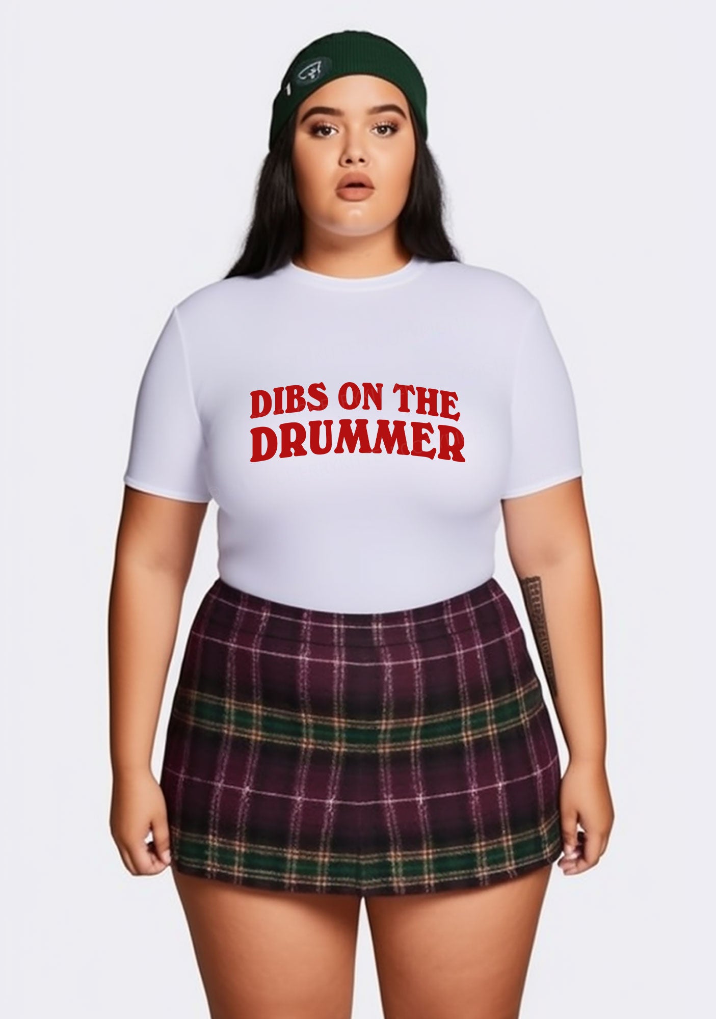 Curvy Dibs On The Drummer Y2K Baby Tee Cherrykitten