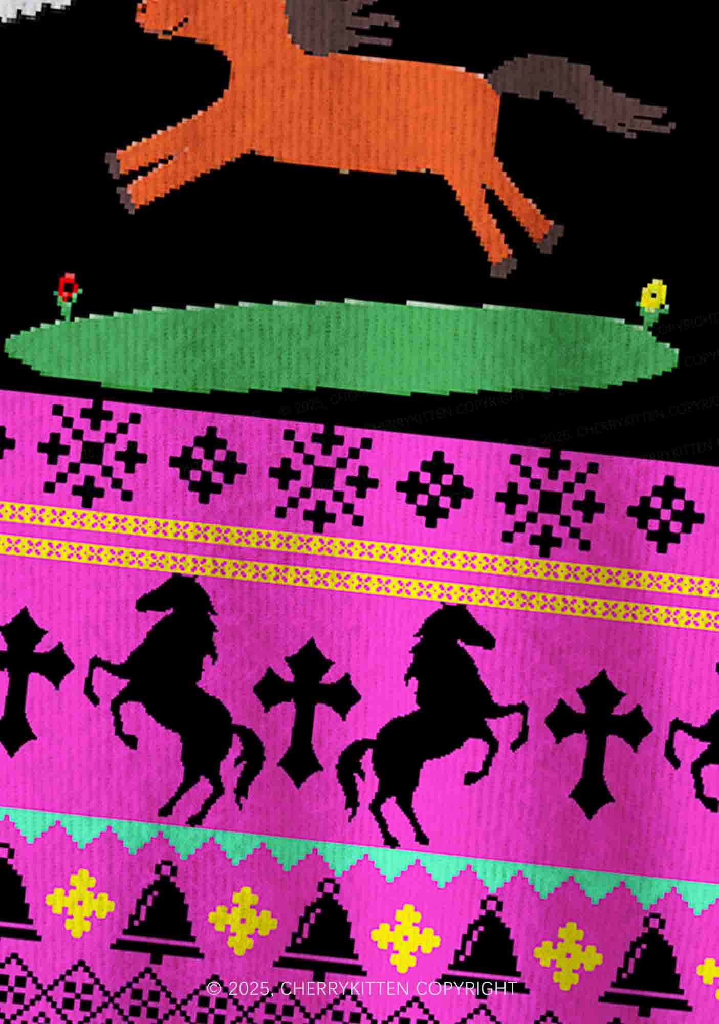 Orange Pony Y2K Christmas Cardigan Knit Sweatshirt Cherrykitten