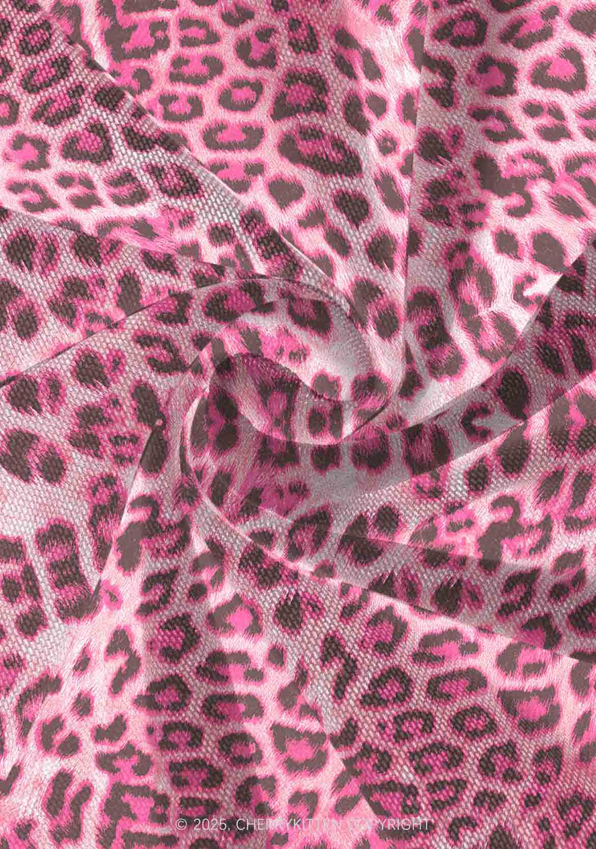 Pink Leopard Y2K Mesh Slip Dress With Scarf Set Cherrykitten
