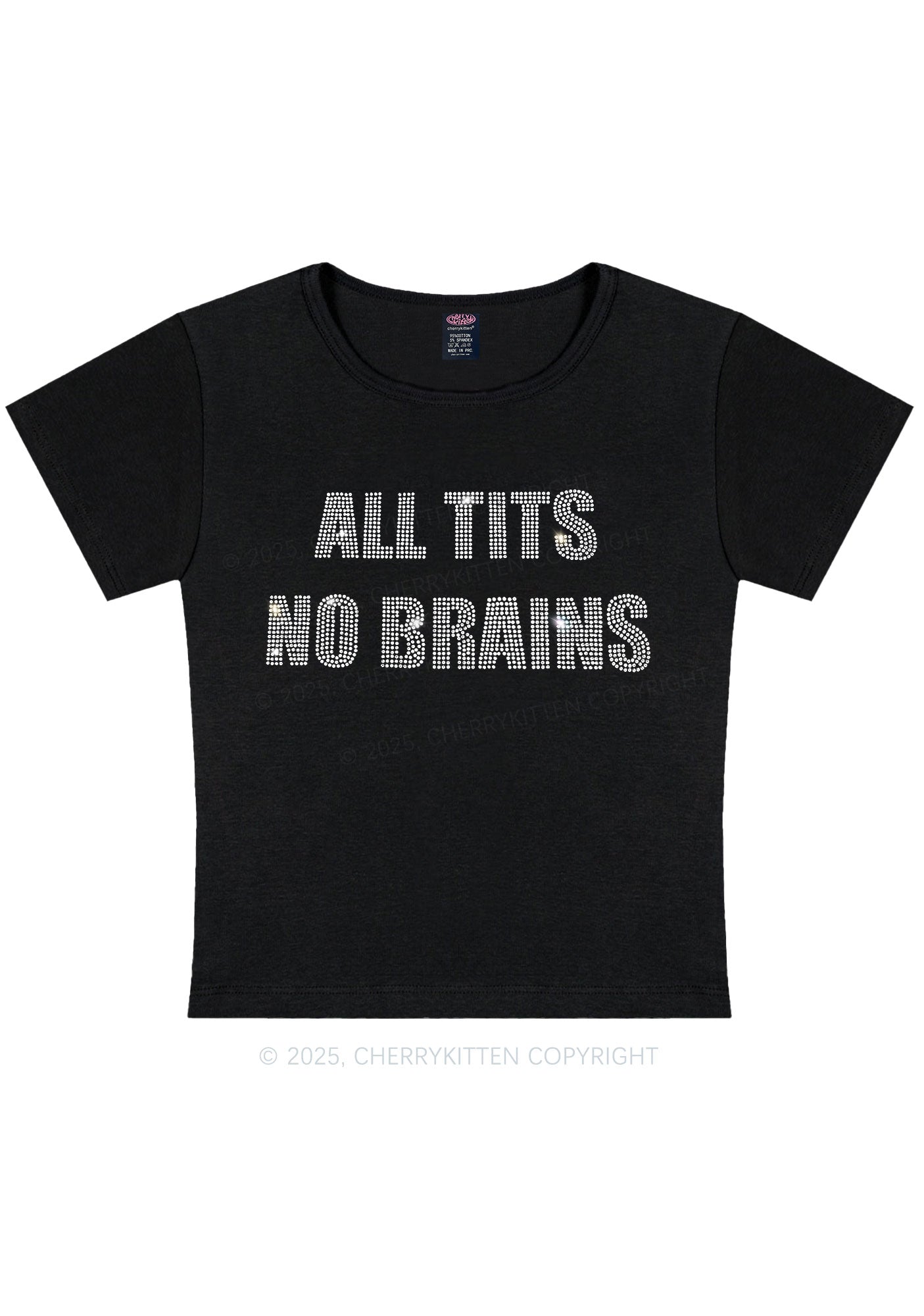 Rhinestone All Txts No Brains Y2K Baby Tee Cherrykitten