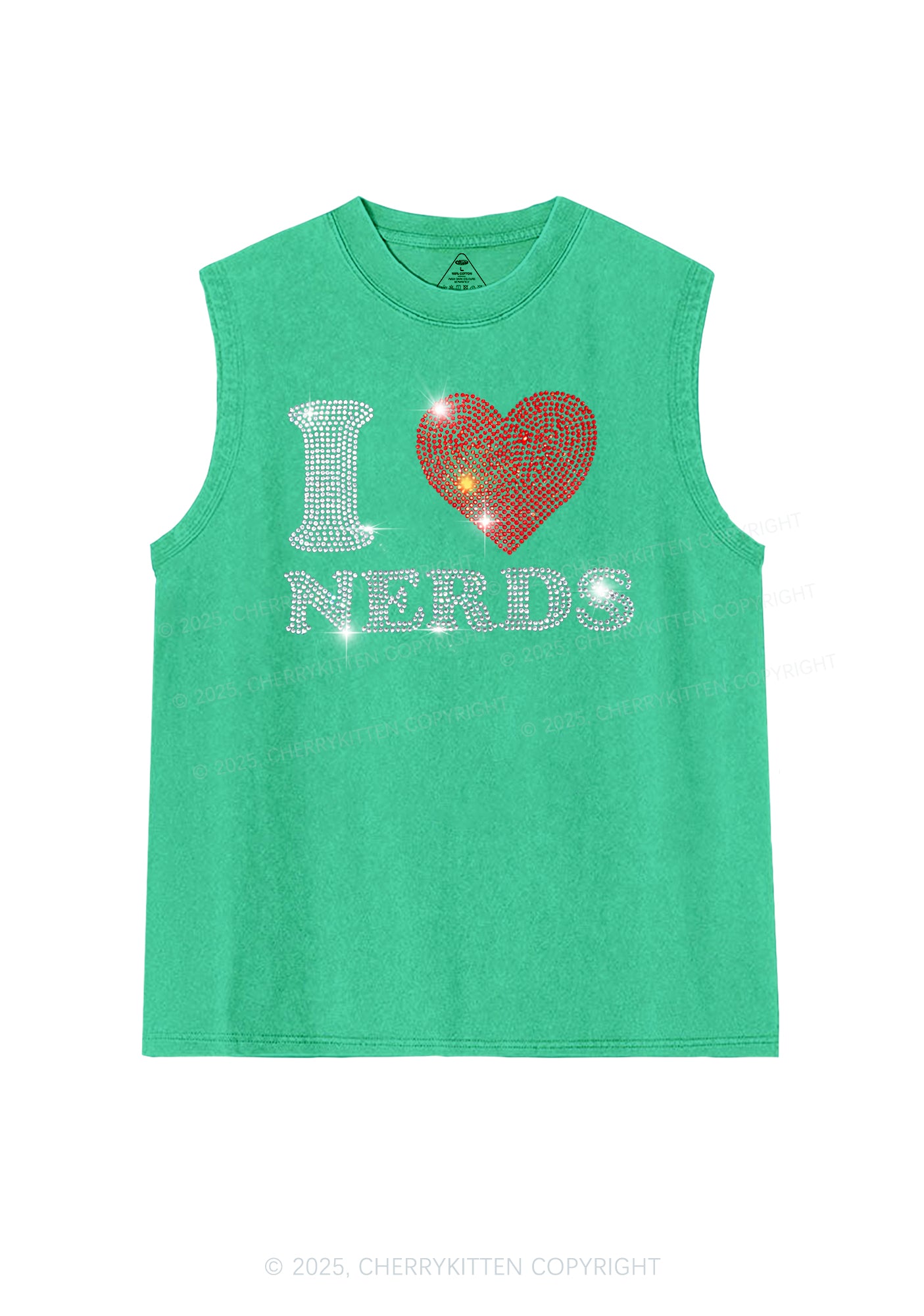 Rhinestone I Love Nerds Y2K Washed Muscle Tank Cherrykitten