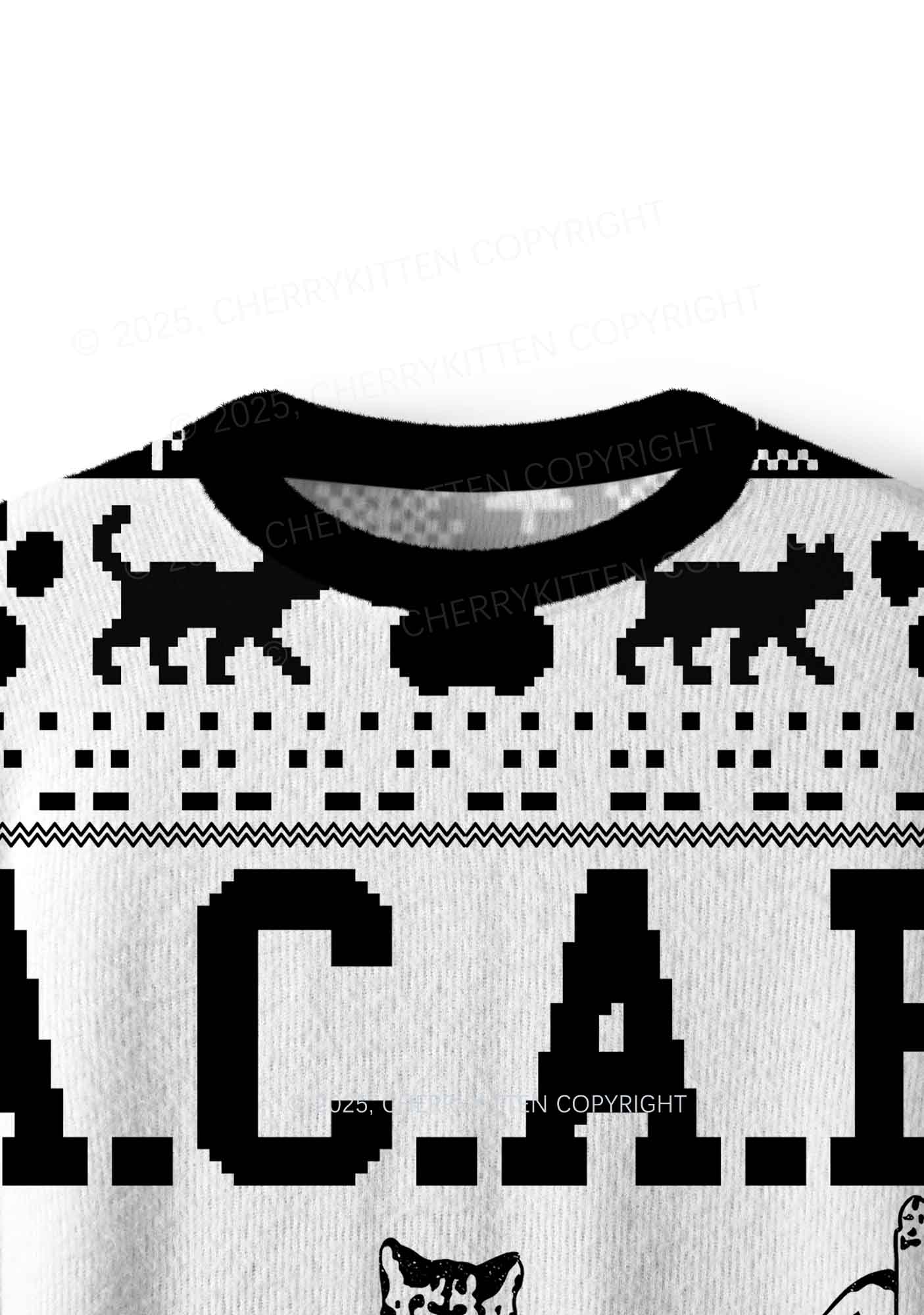 White ACAB Cats Y2K Christmas Knit Sweatshirt Cherrykitten