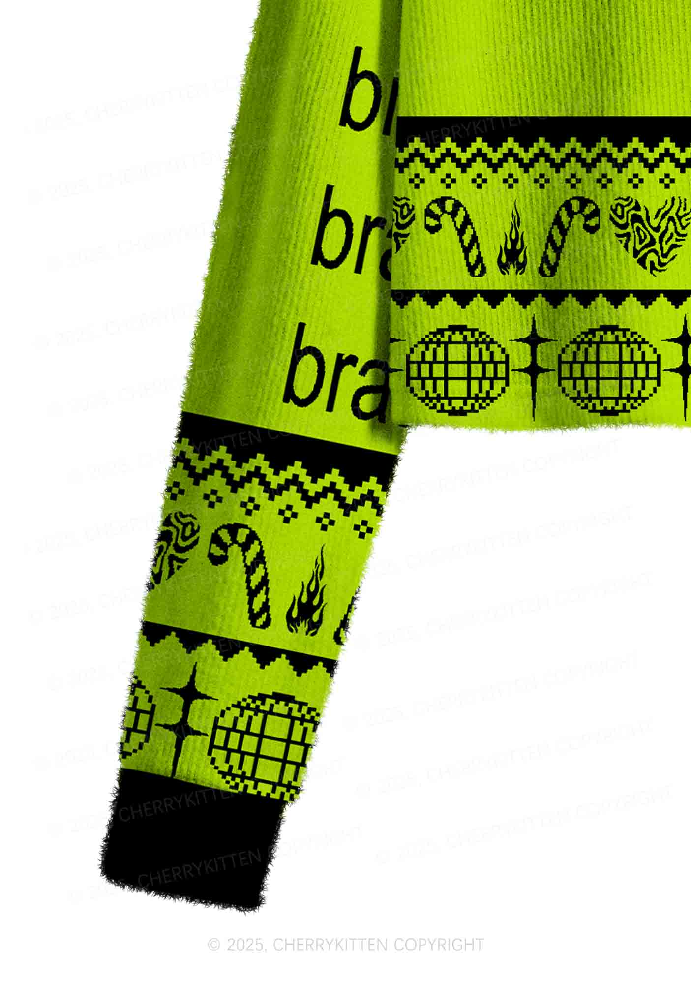 Green Brat Y2K Christmas Crop Knit Sweatshirt Cherrykitten