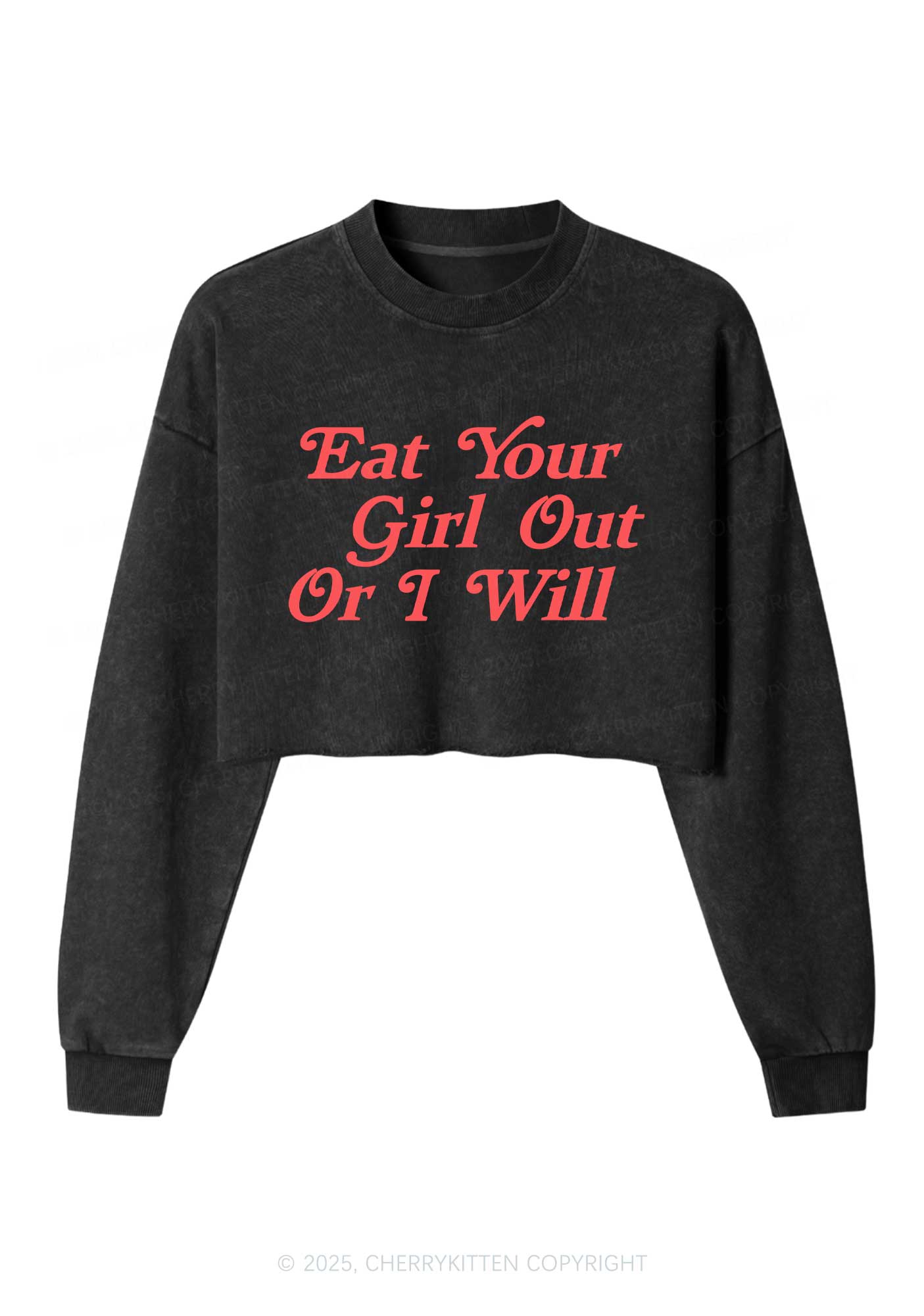 Eat Your Girl Out Y2K Crop Washed Sweatshirts Cherrykitten