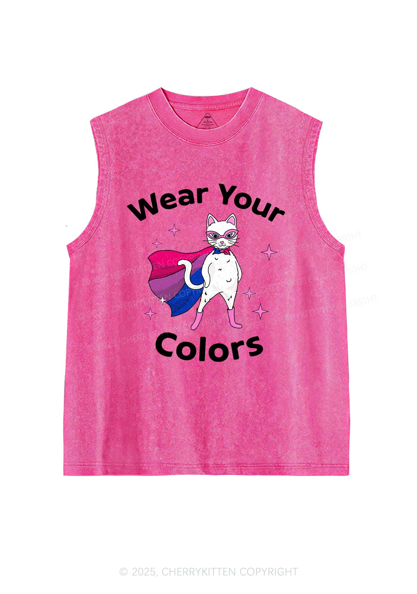 Bisexual Flag Cat Pride Y2K Washed Muscle Tank Cherrykitten