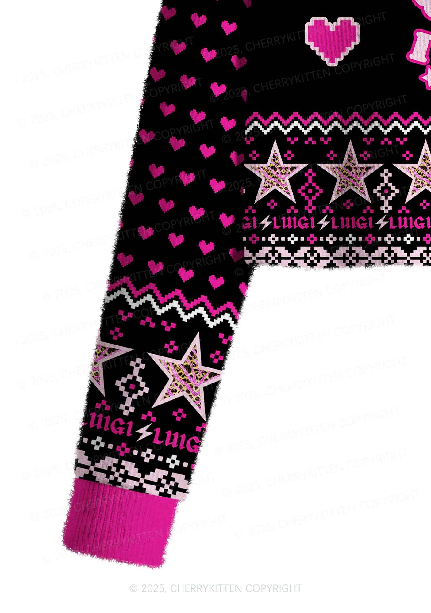 Daddy I Love Him Luigi Y2K Christmas Crop Knit Sweatshirt Cherrykitten