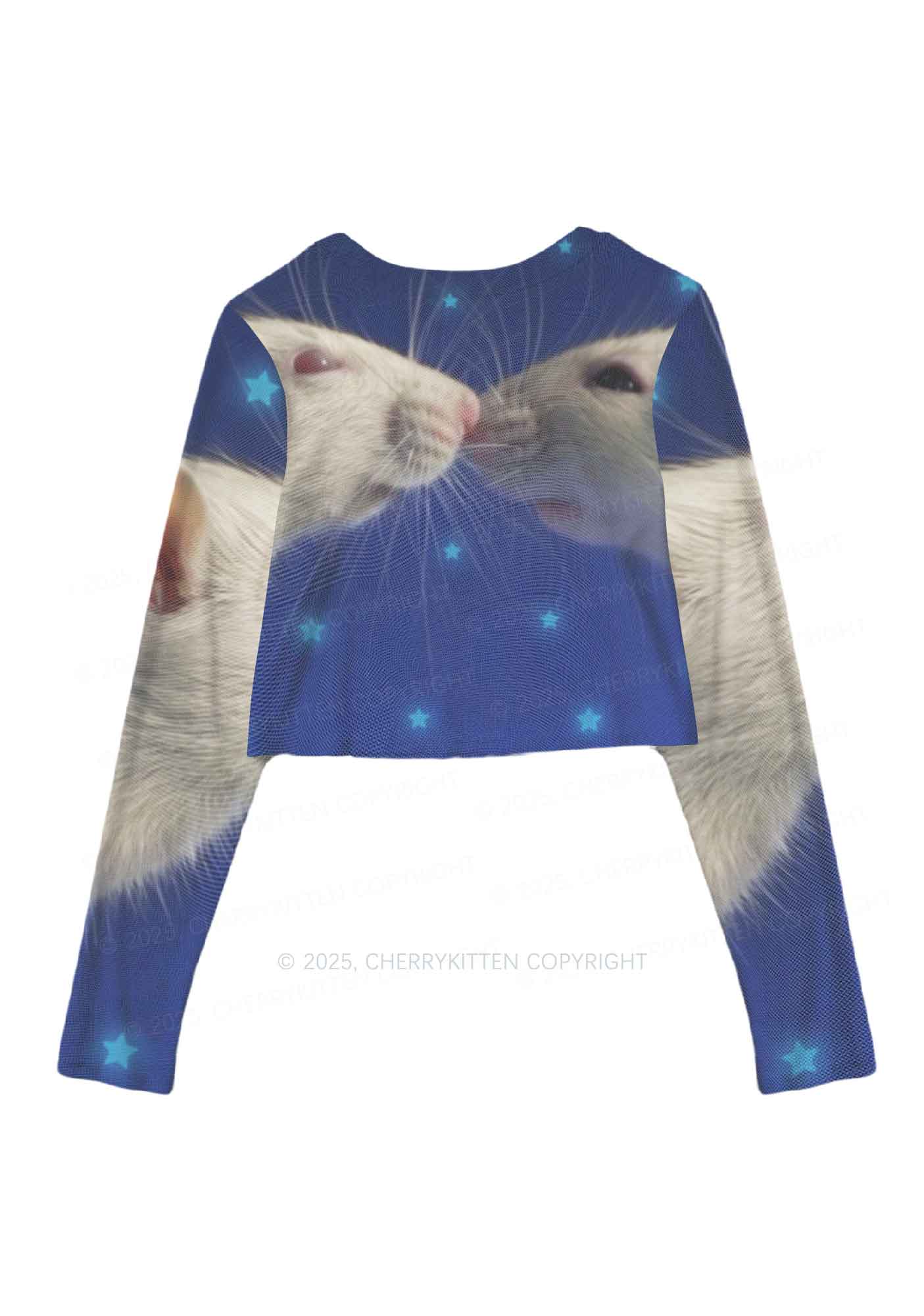 Kissing Rats Y2K Mesh Long Sleeve Crop Top Cherrykitten