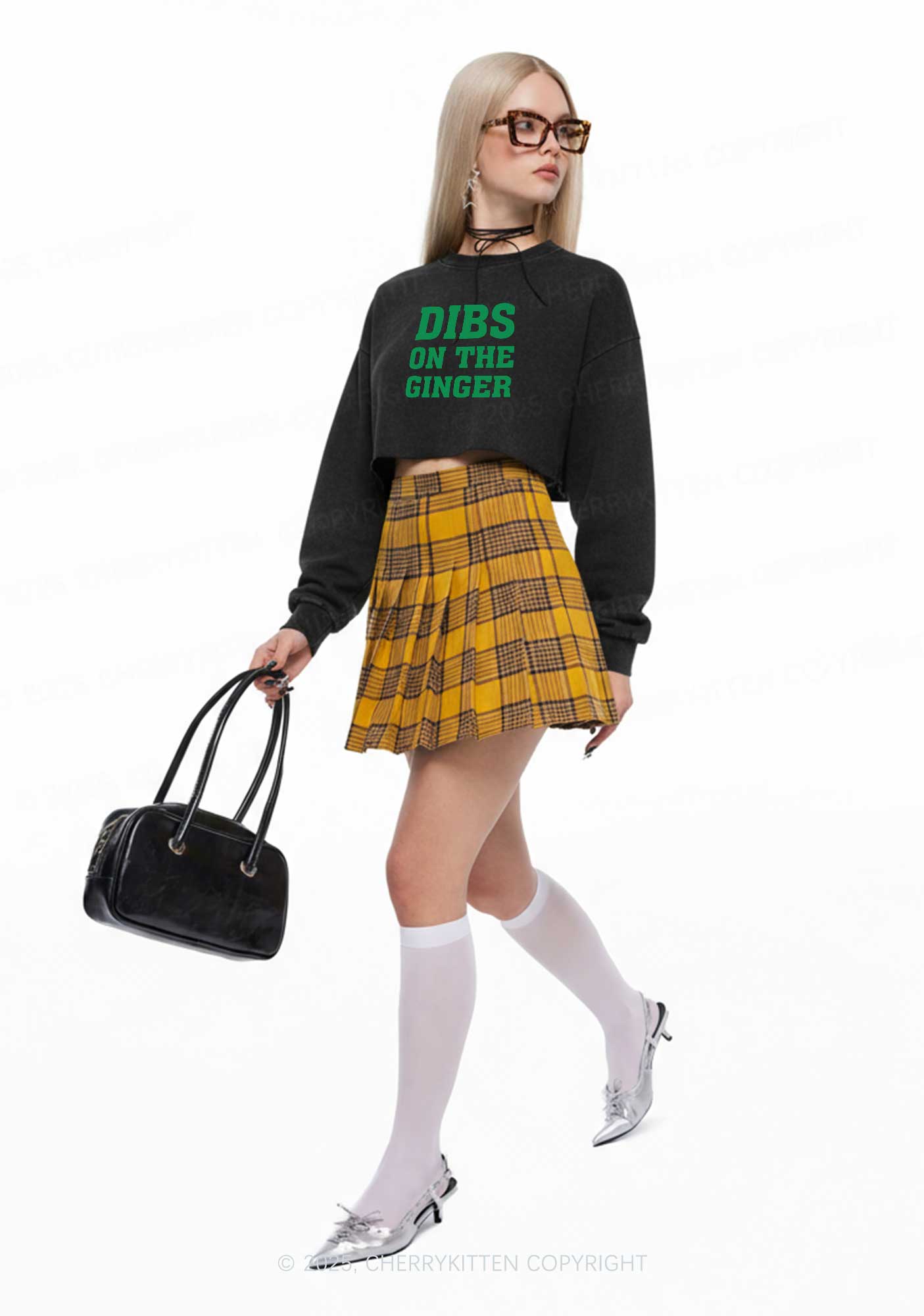 Dibs On The Ginger St Patricks Y2K Crop Washed Sweatshirts Cherrykitten