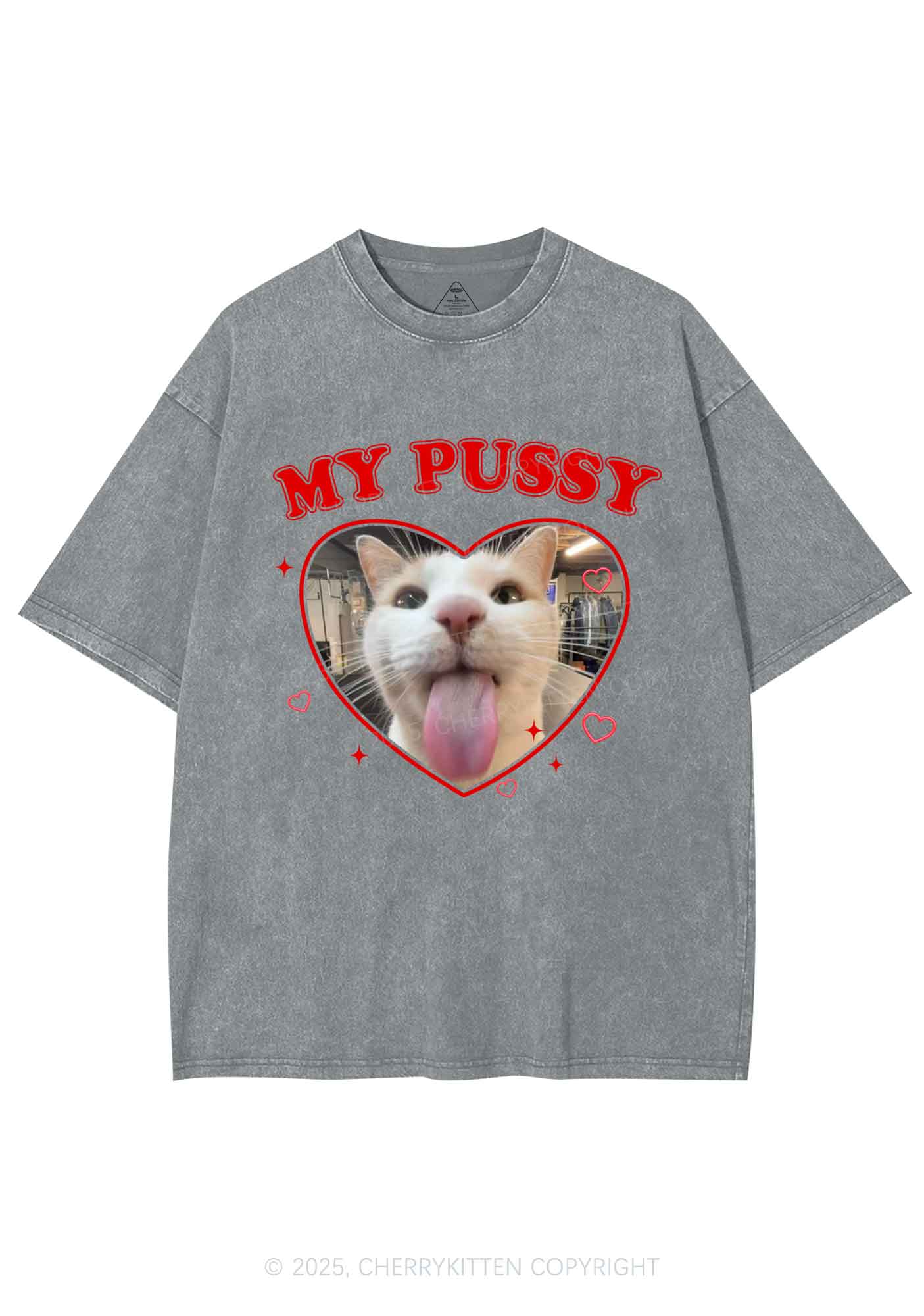 Custom Pet Puxxy Y2K Shirts Washed Tee Cherrykitten