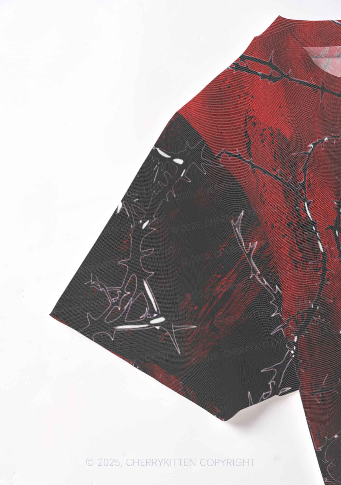 Thorned Ruby Y2K Mesh Crop Top Cherrykitten