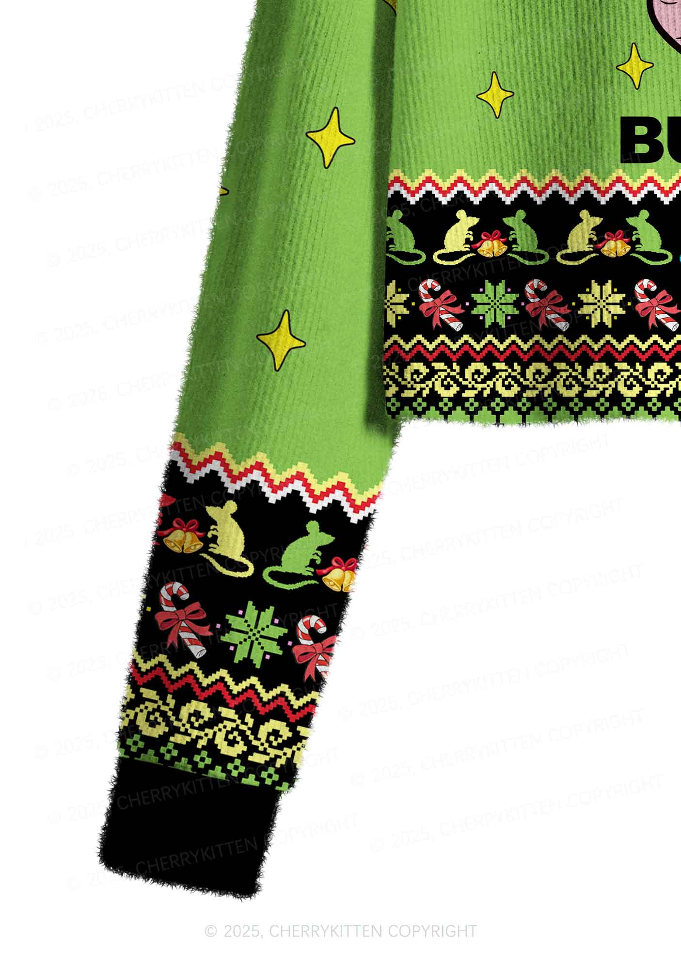 Overstimulated But Festive Y2K Christmas Crop Knit Sweatshirt Cherrykitten