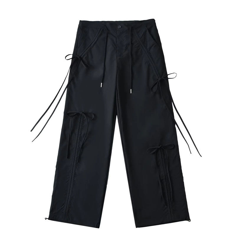 Y2K Bow Lace up Wide-leg Cargo Pants Cherrykitten