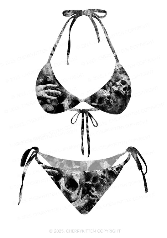 Halloween Gothic Skull Y2K Print Bikini Set Cherrykitten