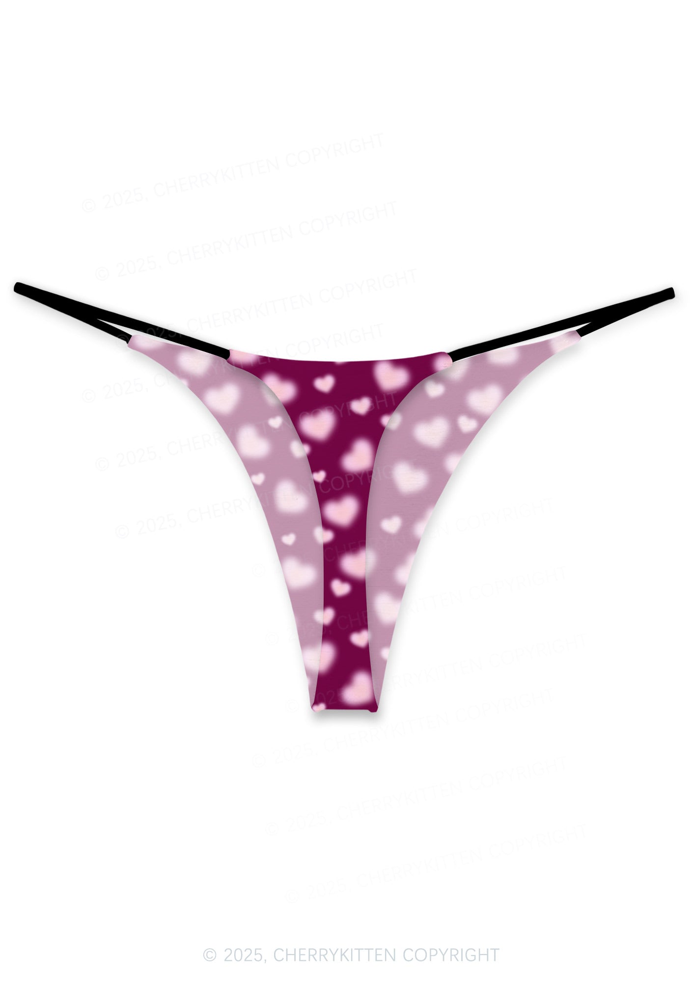 Pink Blurred Heart Valentine's Day Y2K Print Couples Thong Set Cherrykitten