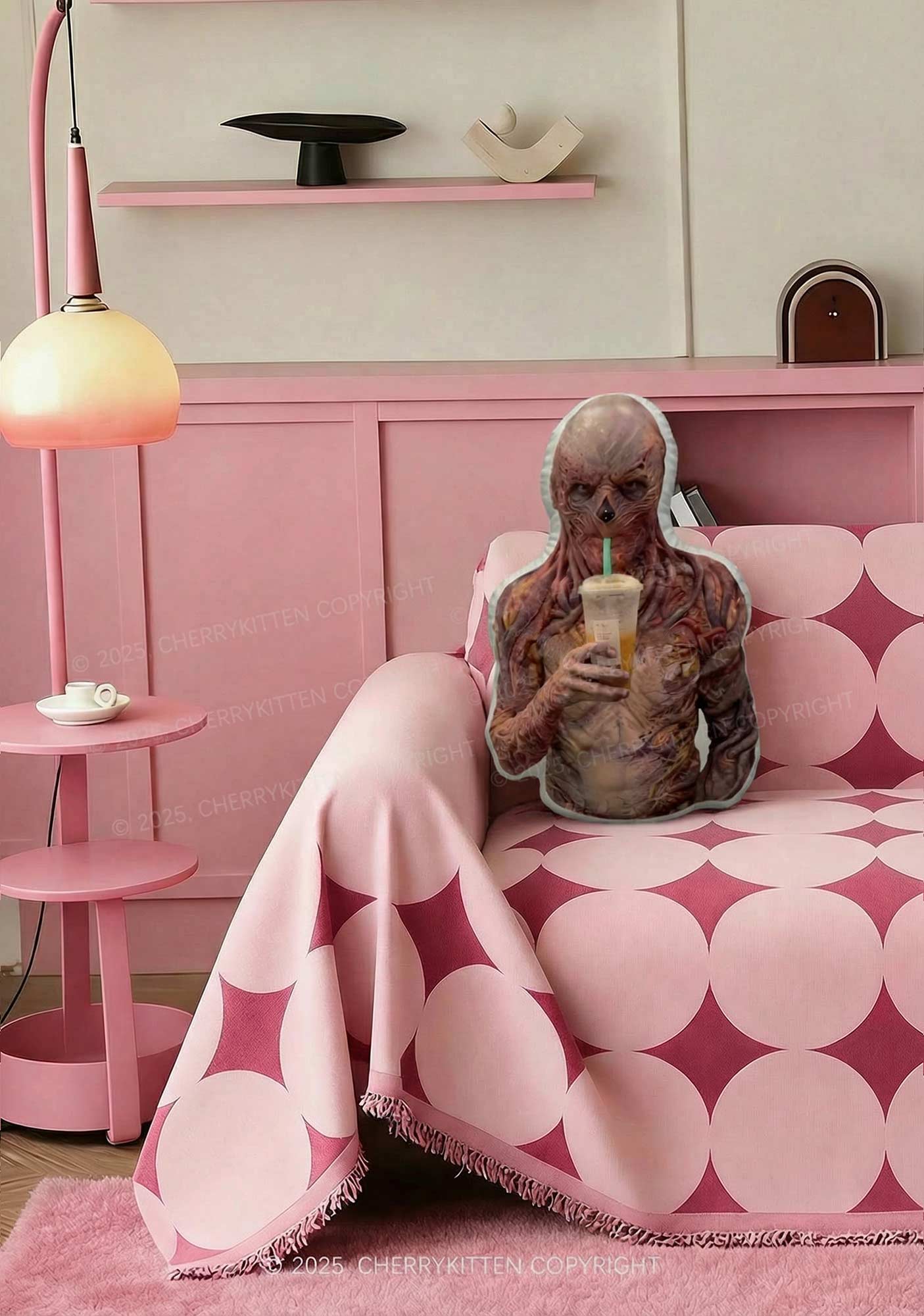 VN Drinking Coffee Y2K Ugly Pillow Cherrykitten