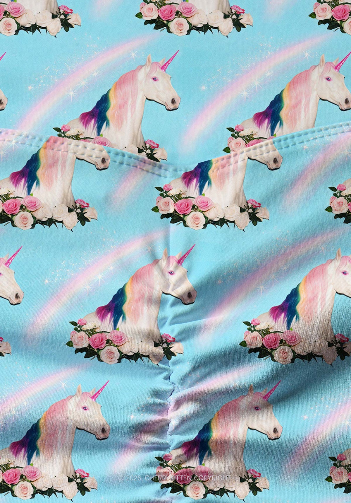 Blue Unicorn Y2K Print Gym Shorts Cherrykitten