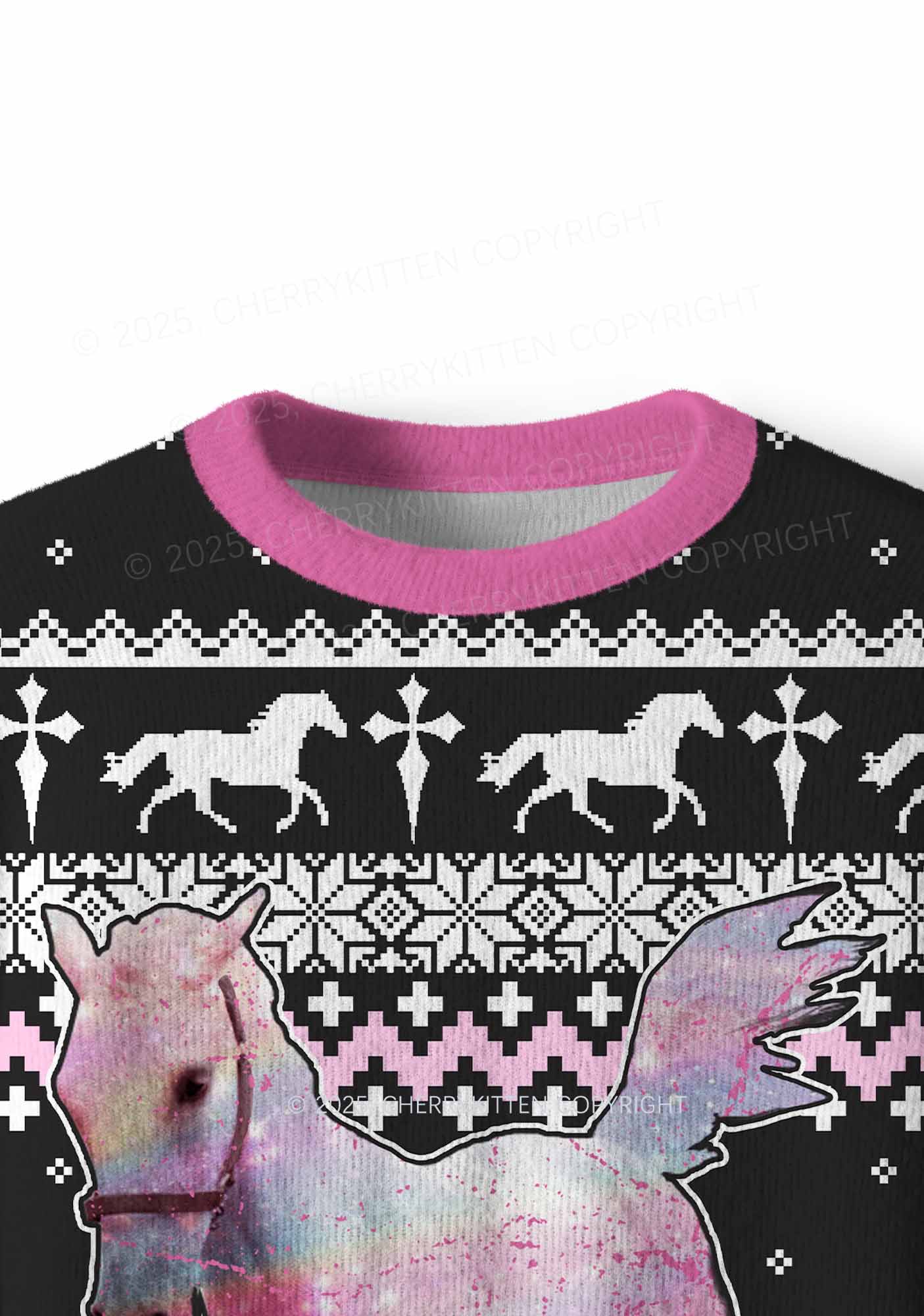 Pink Horse Y2K Christmas Knit Sweatshirt Cherrykitten