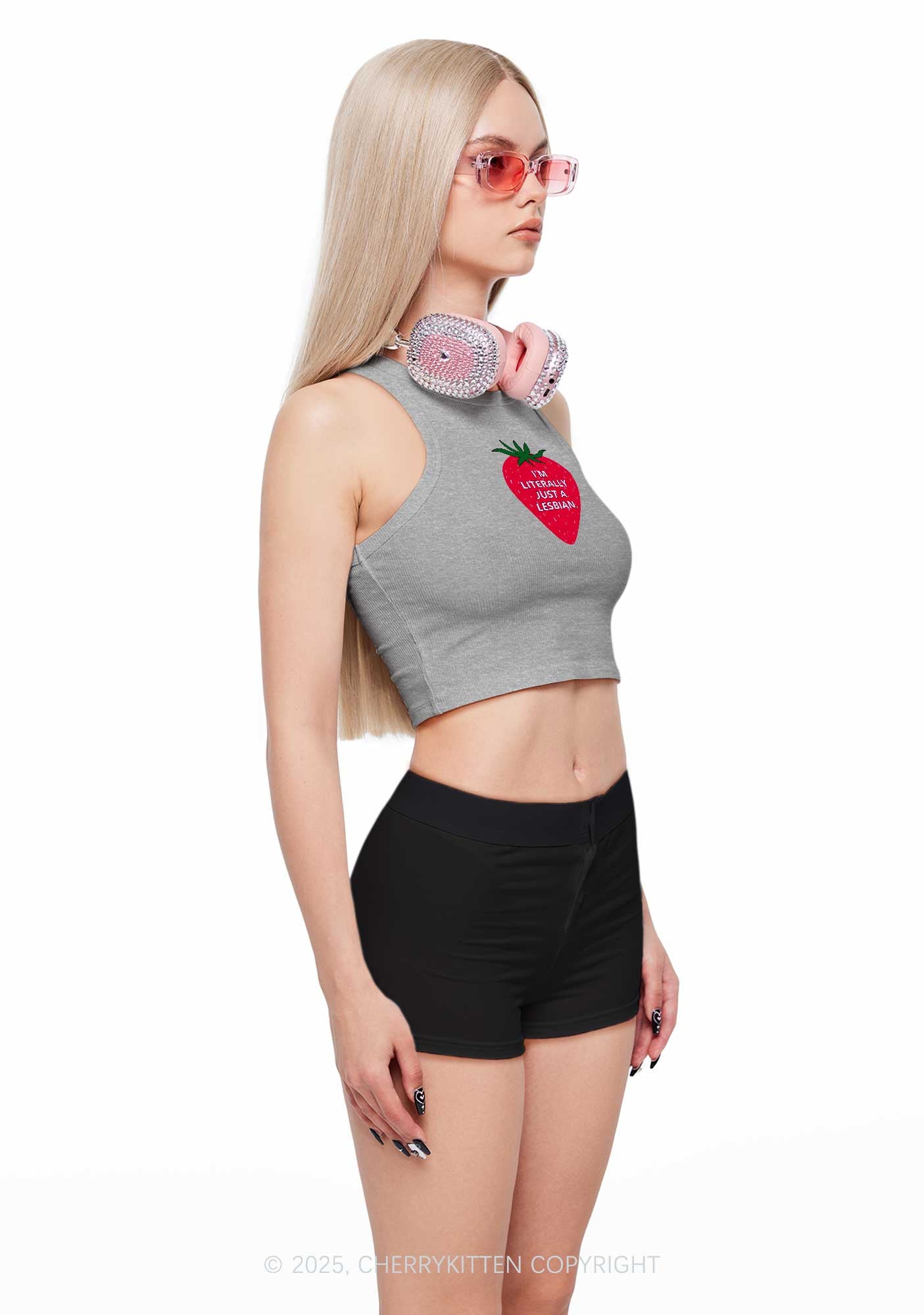Lesbian Strawberry Pride Y2K Crop Tank Top Cherrykitten