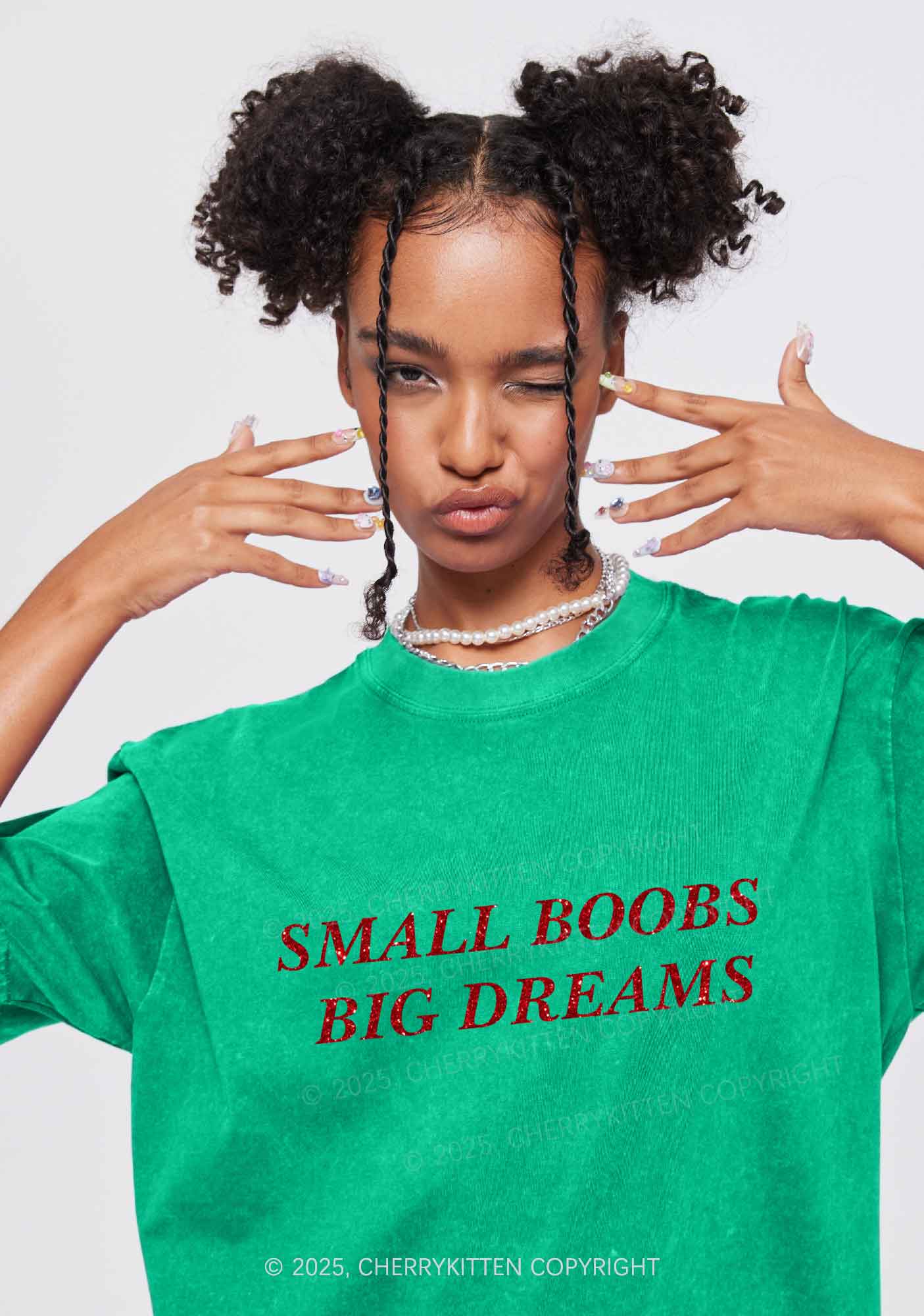 Glitter Small But Big Dreams Y2K Shirts Washed Tee Cherrykitten